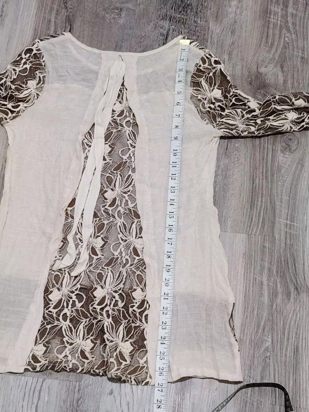 Other A'reve Top Medium Brown Cream Lace Long Sleeve Open Back Size M / US 6-8 / IT 42-44 - 5 Thumbnail