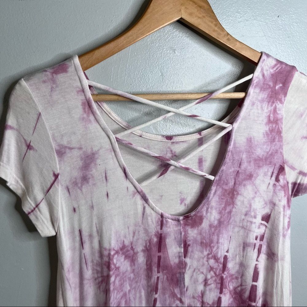 Designer Tie Dye Tunic Dress with Criss Cross Back. Pink White Small Size ONE SIZE - 9 Thumbnail