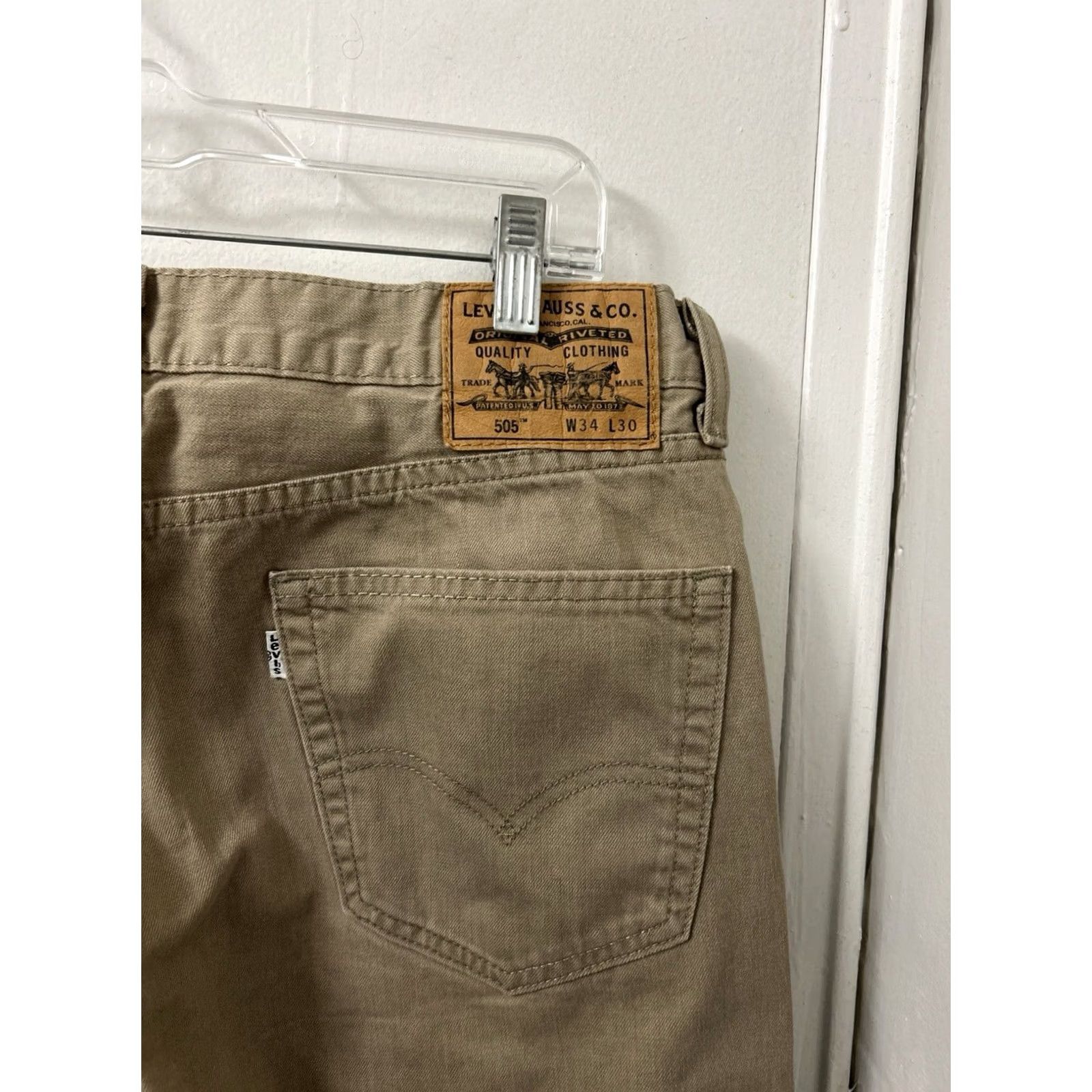 Denime Levi Strauss 505 Jeans Mens 34x30 Tan Regular Fit Denim Pants Jeans Size US 34 / EU 50 - 4 Thumbnail