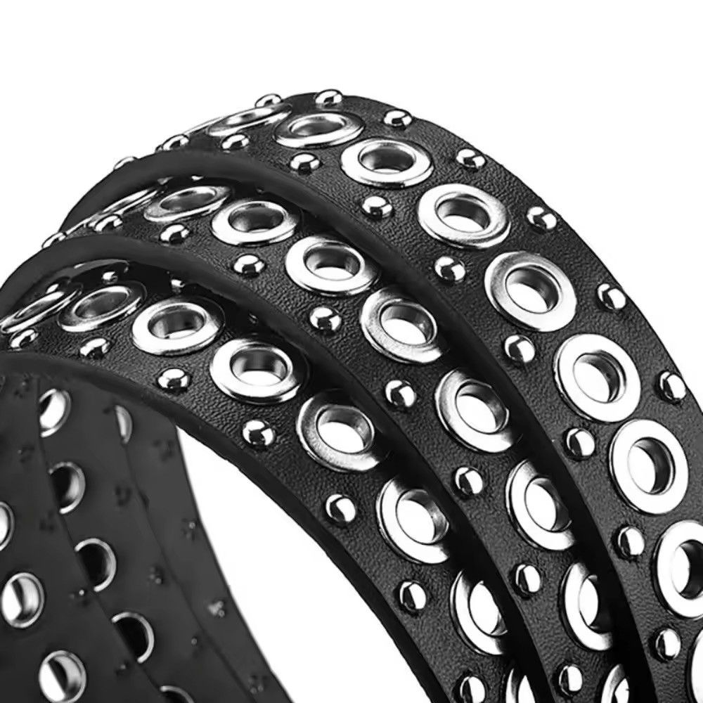 Designer 110cm Round Hole Punk Black Belt Size ONE SIZE - 4 Thumbnail