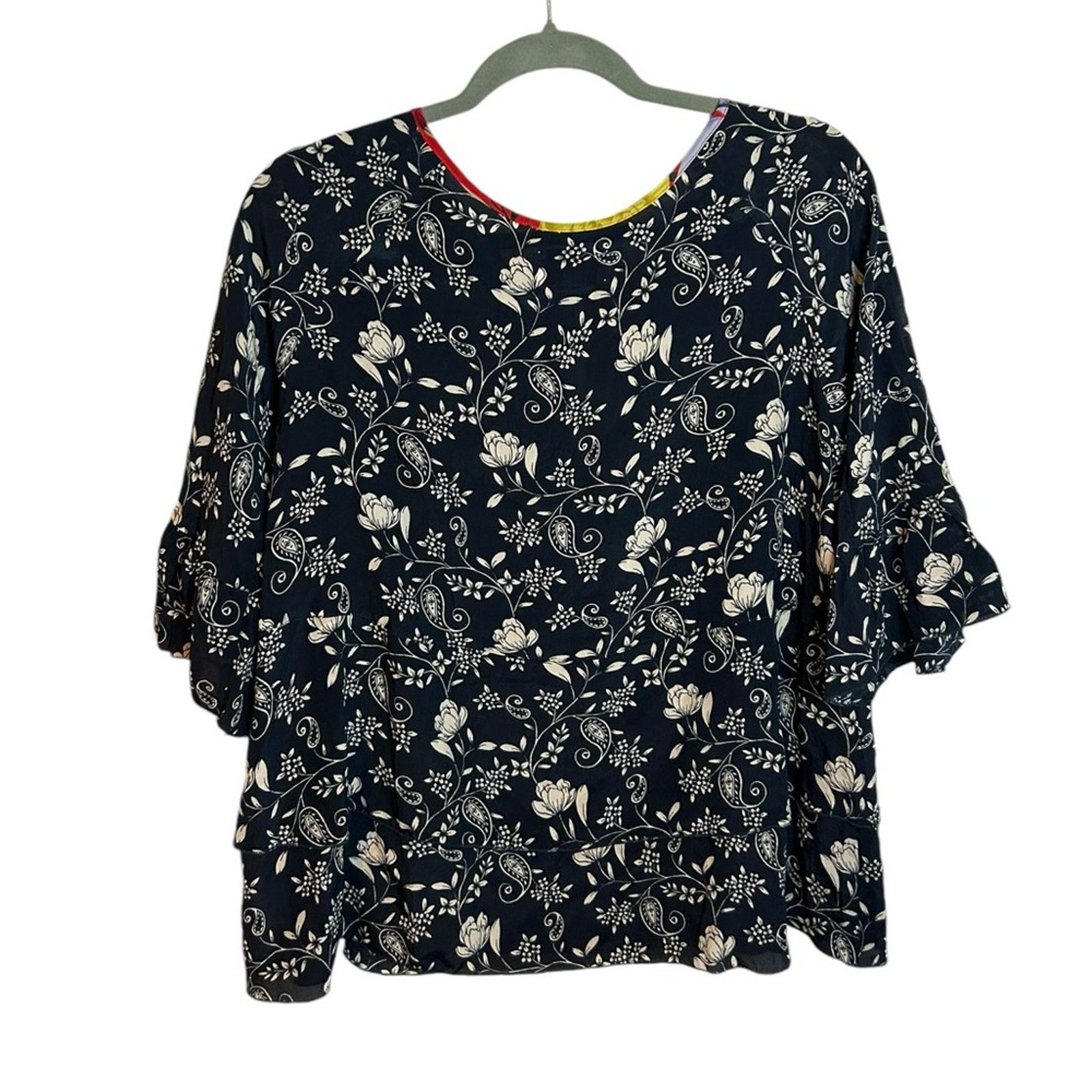 Johnny Was Johnny Was Lago Silk Tiered Neck Tie Blouse Size S / US 4 / IT 40 - 2 Thumbnail