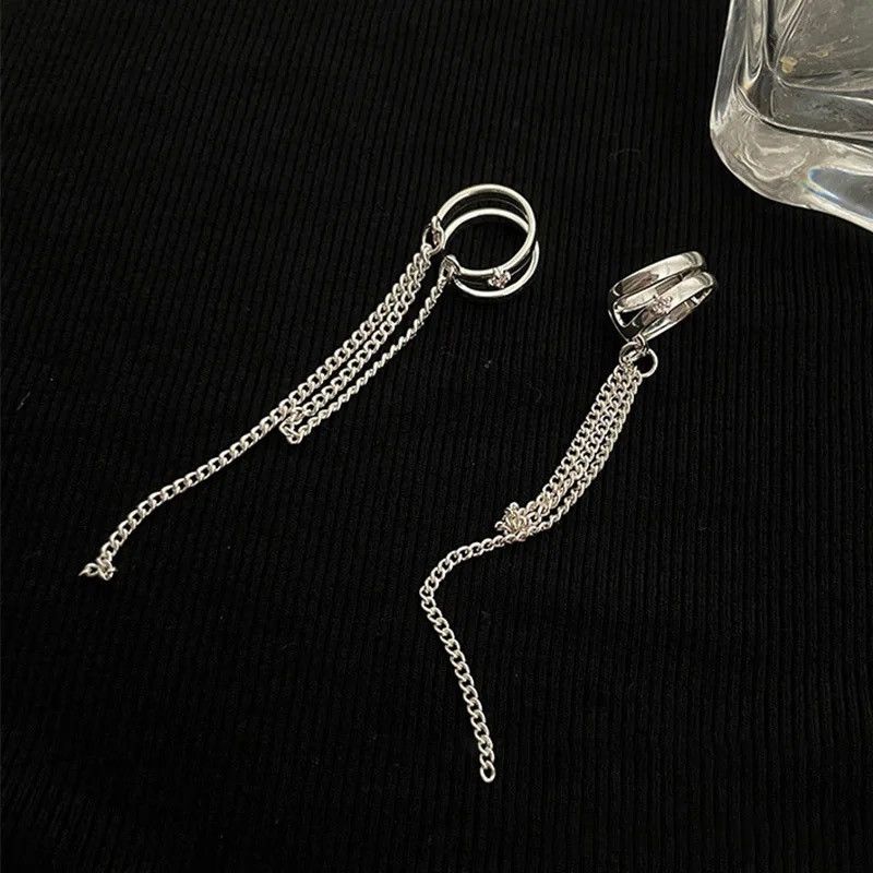 Vintage Double-layered Chain Tassel Ear Clip (1pairs） Size ONE SIZE - 2 Thumbnail