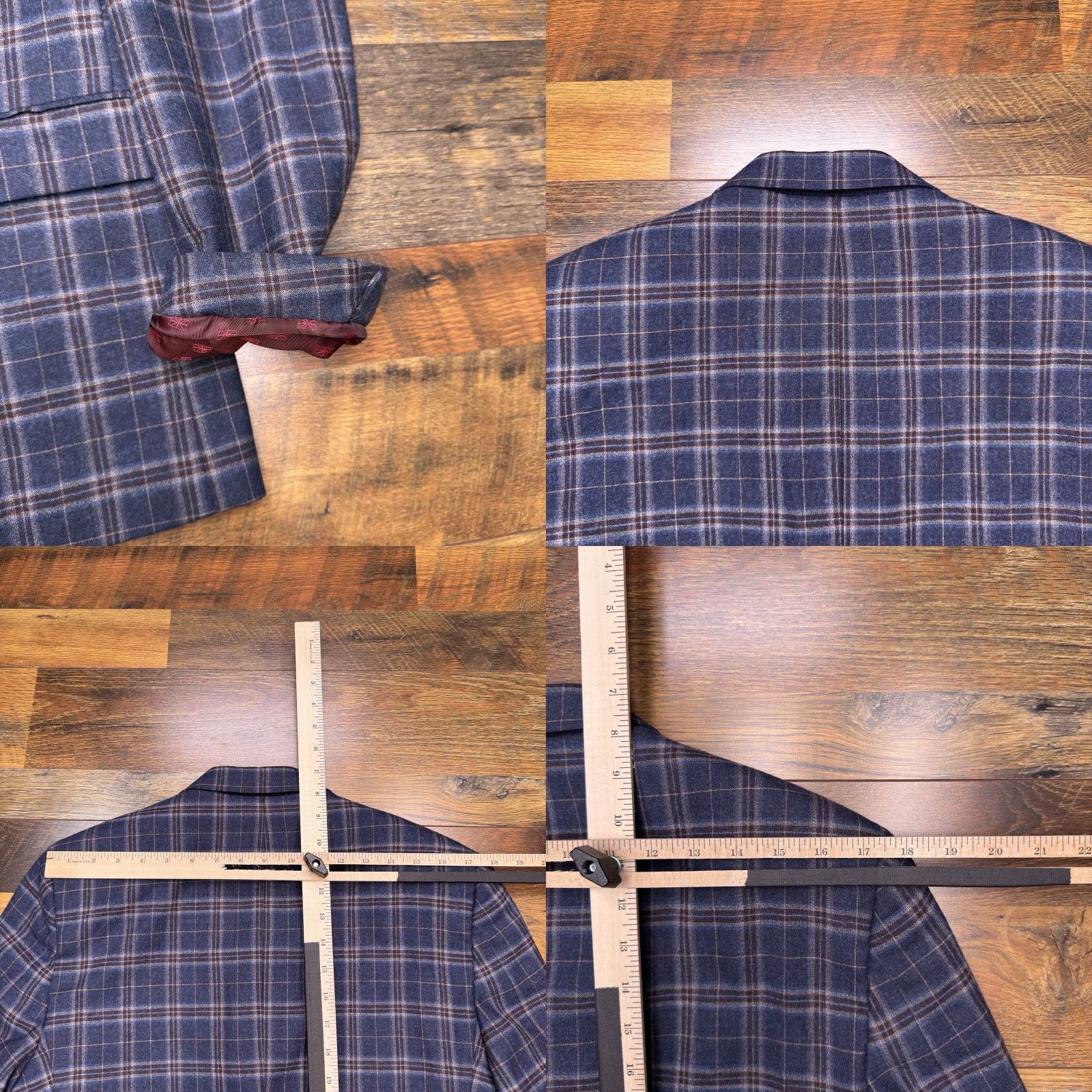 Ben Sherman Ben Sherman Sport Coat Blazer 40 Long Blue Plaid Wool Blend Mens Regular Jacket Single-Breasted Notch Lapel 1-Button Preppy Size 40R - 8 Thumbnail