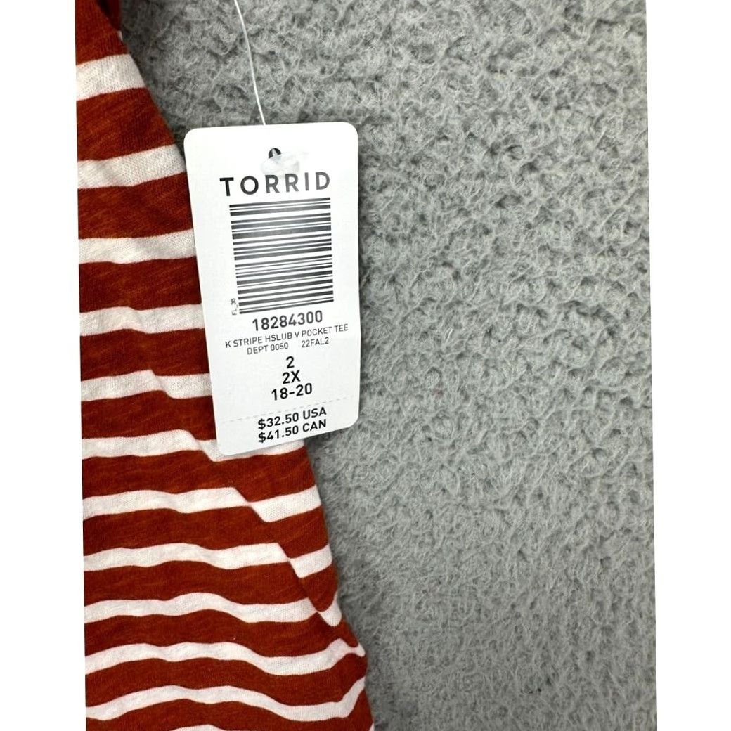Torrid VINTAGE Torrid Shirt Women 2 Rust Brown Striped Classic Fit V-Neck Pocket Tee Ladies NEW Size XS / US 0-2 / IT 36-38 - 5 Thumbnail