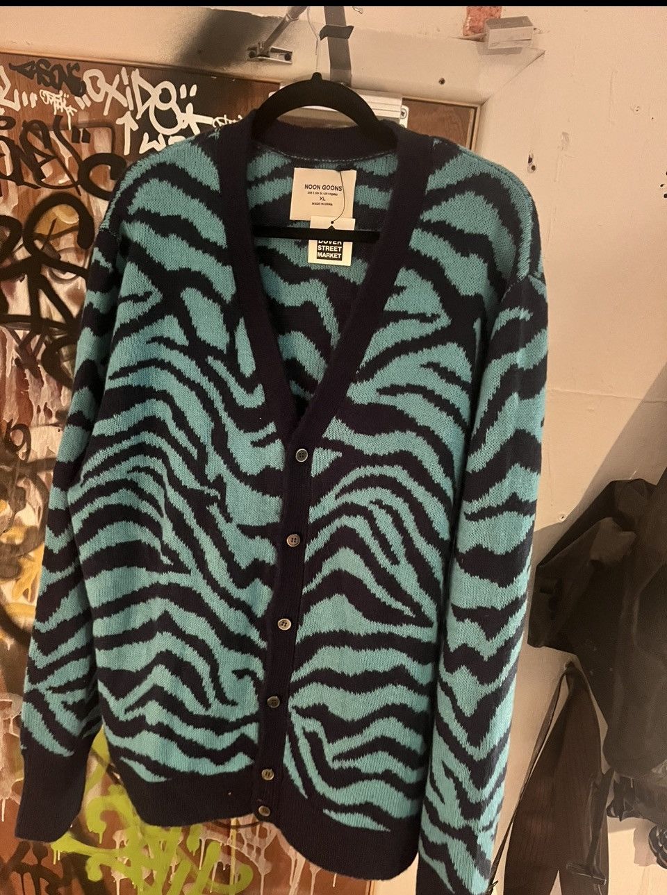 image of Noon Goons Tiger Stripe Cardigan in Blue, Men's (Size XL)