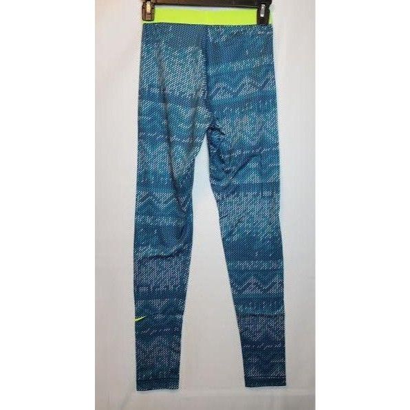 Nike Nike Pro Dri-Fit Teal Pattern Leggings Small Neon Waistband Size 27" / US 4 / IT 40 - 5 Thumbnail