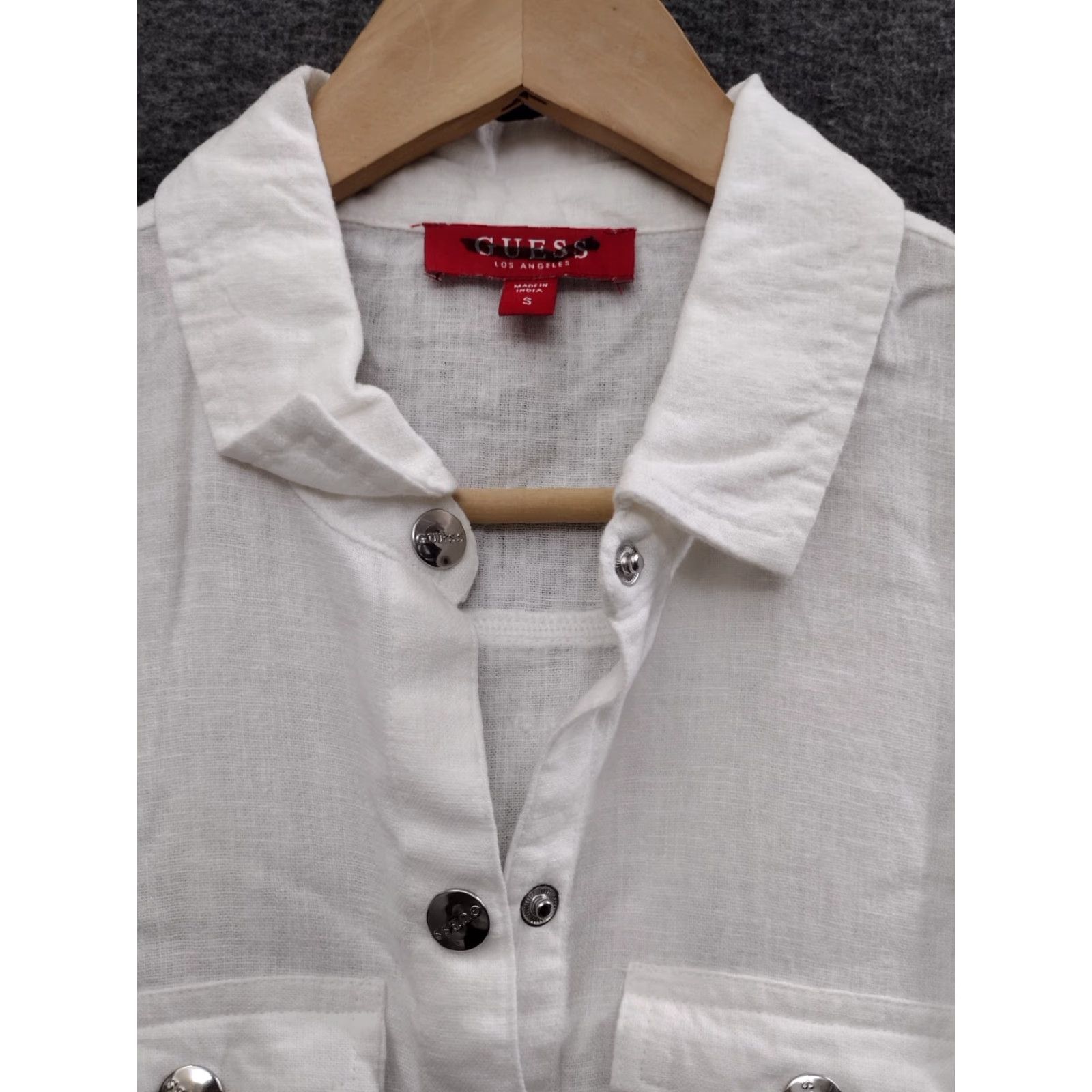 Guess Guess White Linen Belt Shirt Dress Fitted Collared Button Down Size S Womens Size S / US 4 / IT 40 - 3 Thumbnail