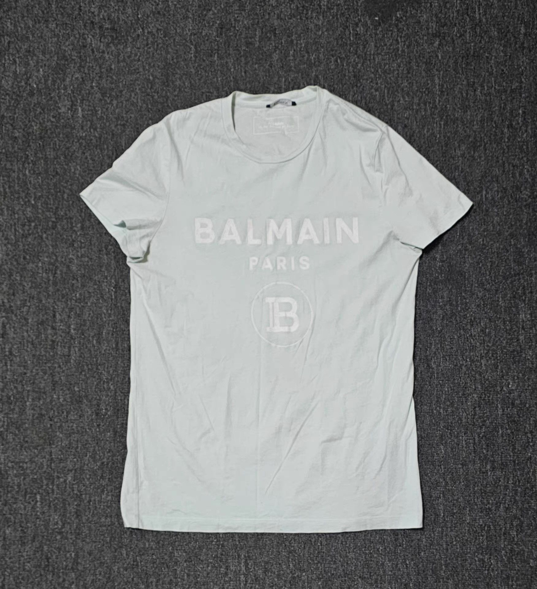 Balmain Balmain Light Green Washed Short Sleeve T-Shirt Q4 Size US M / EU 48-50 / 2 - 1 Thumbnail