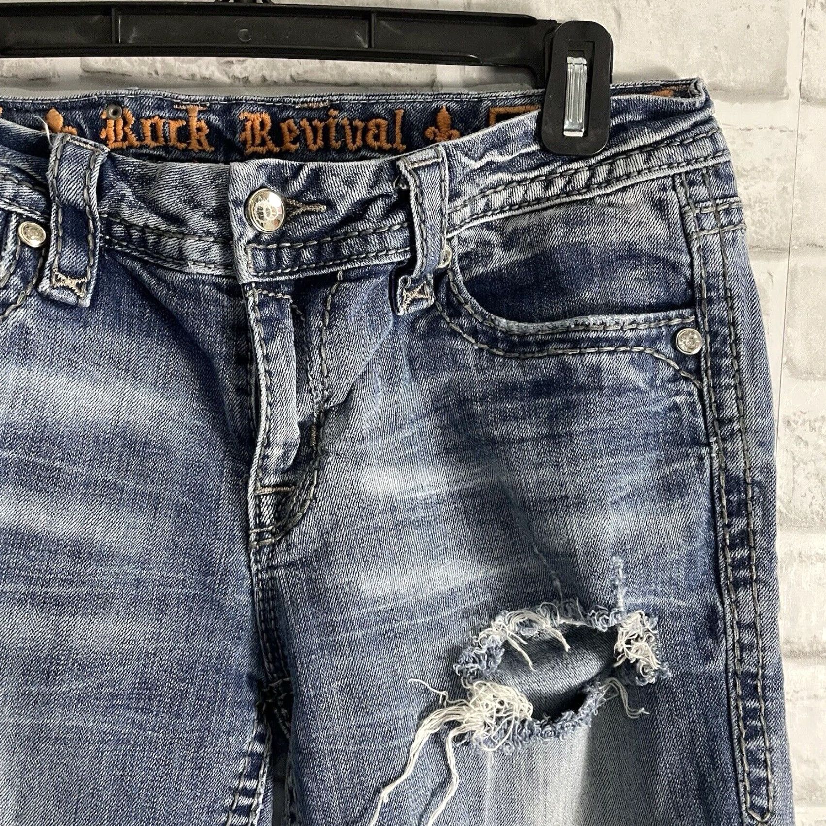 Vintage Rock Revival Women's Distressed Capri Jeans Blue Size 29 Size 29" - 3 Thumbnail