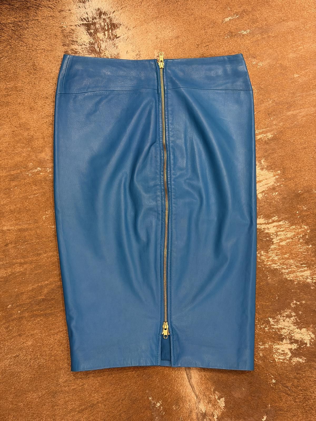 Other By Malene Birger Sky Blue Leather Pencil Skirt Size 26" / US 2 / IT 38 - 2 Thumbnail