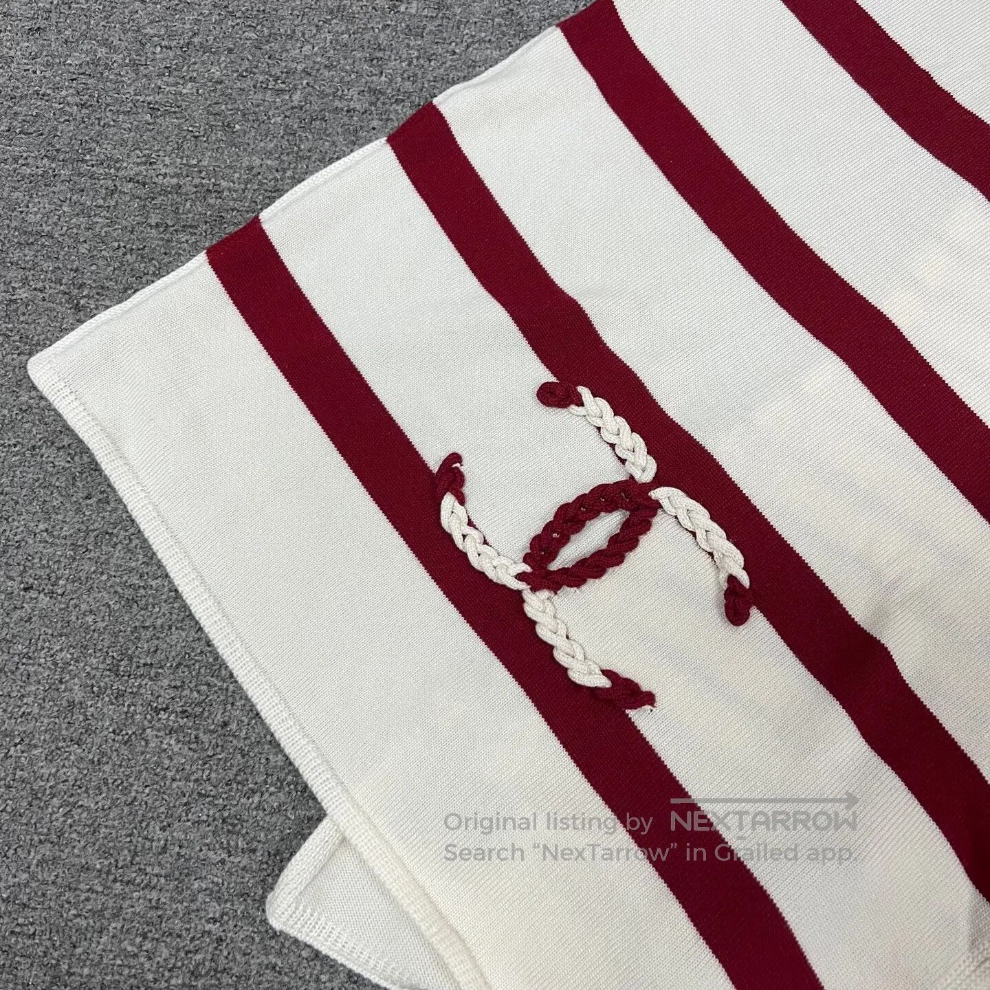 Chanel Chanel Double C Red and White Striped Scarf| Size ONE SIZE - 3 Thumbnail