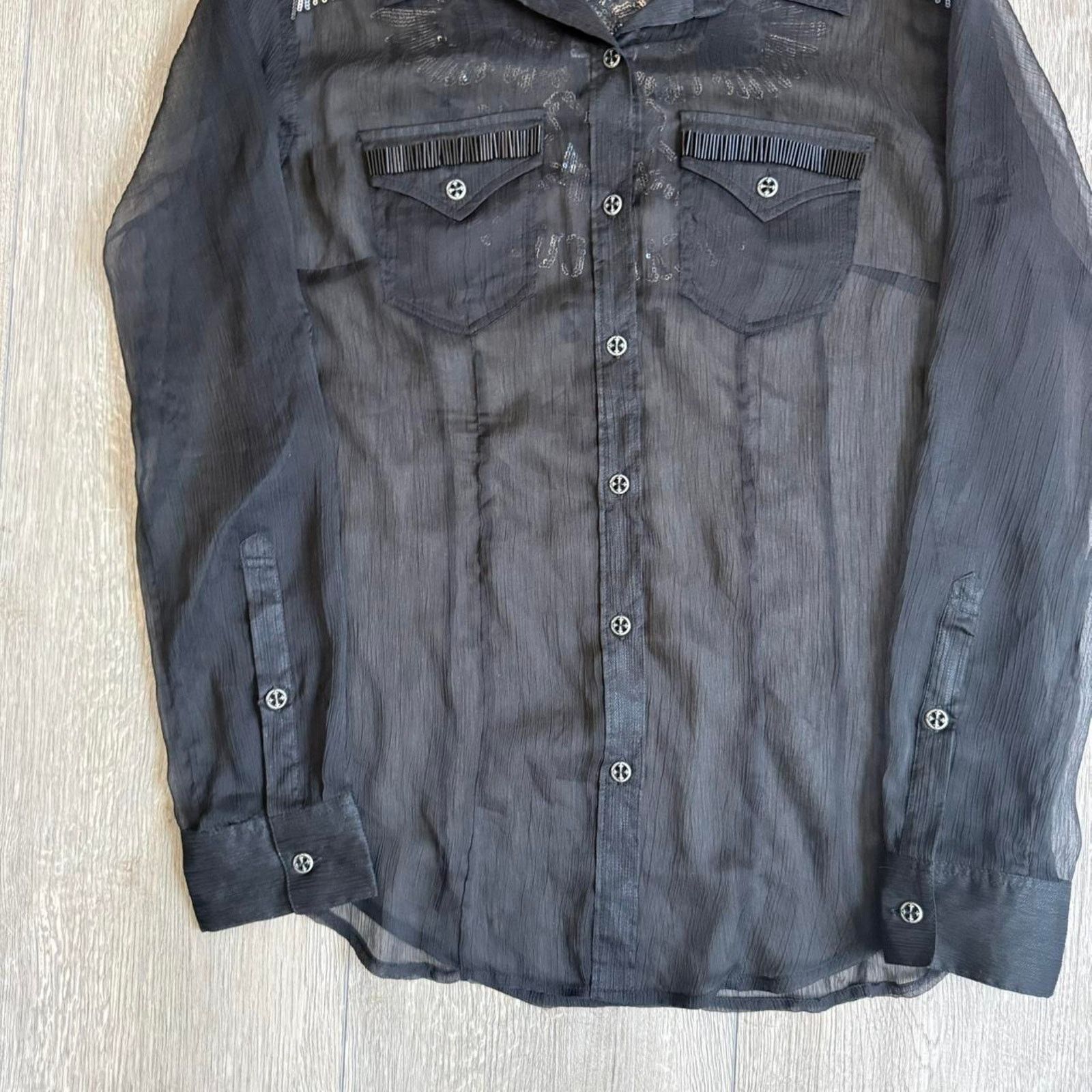 Affliction Vintage y2k affliction black premium women's sheer button up Size S / US 4 / IT 40 - 8 Thumbnail