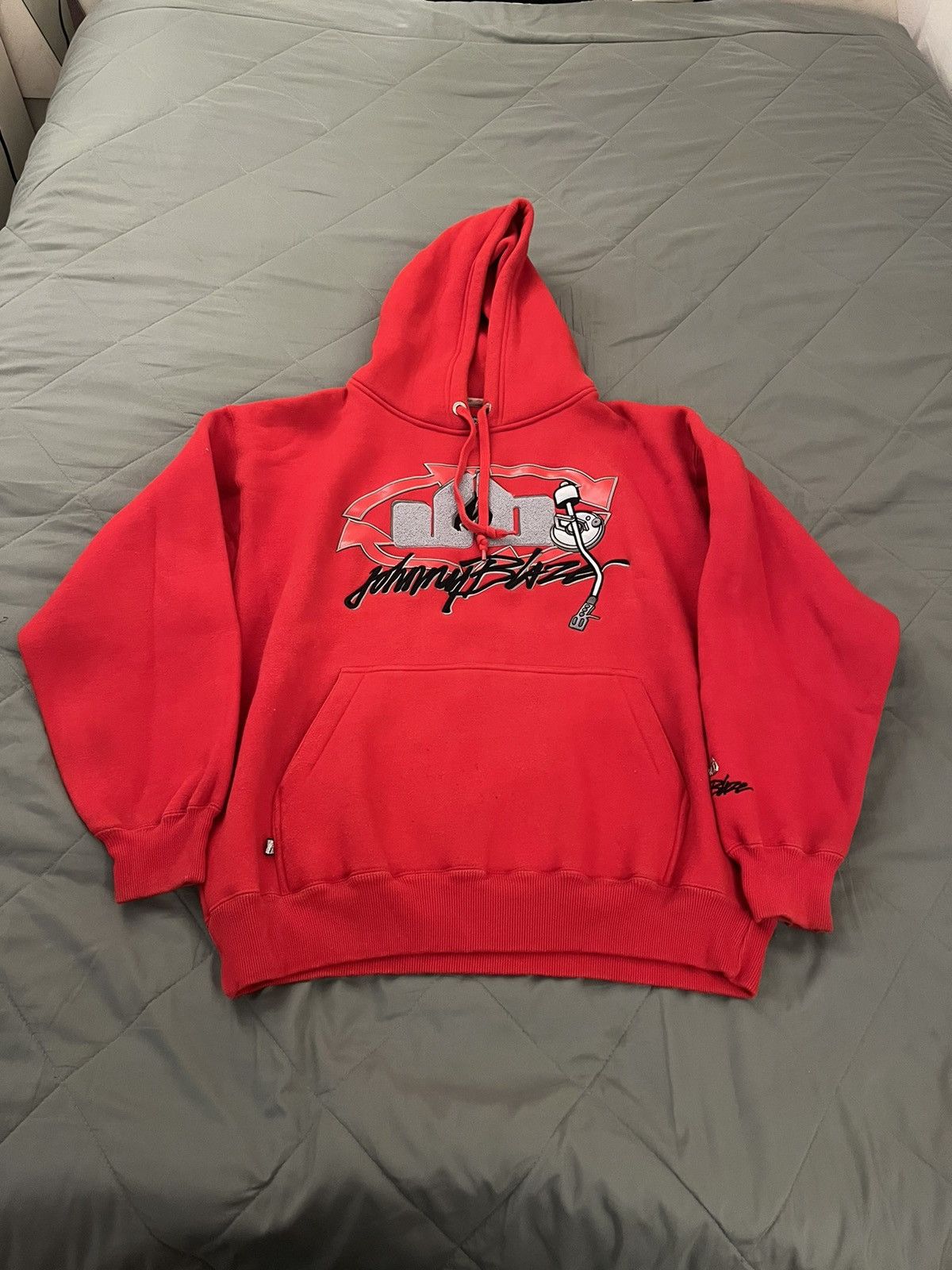 image of Vintage Johnny Blaze Hip Hop Skate Style Hoodie in Red, Men's (Size Large)