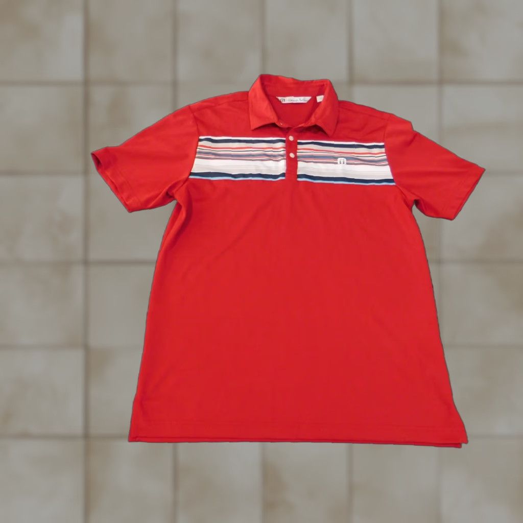 TravisMathew Travis Mathew Polo Mens Medium Red Stretch Geometric Golf Classic Shirt Size US M / EU 48-50 / 2 - 1 Thumbnail