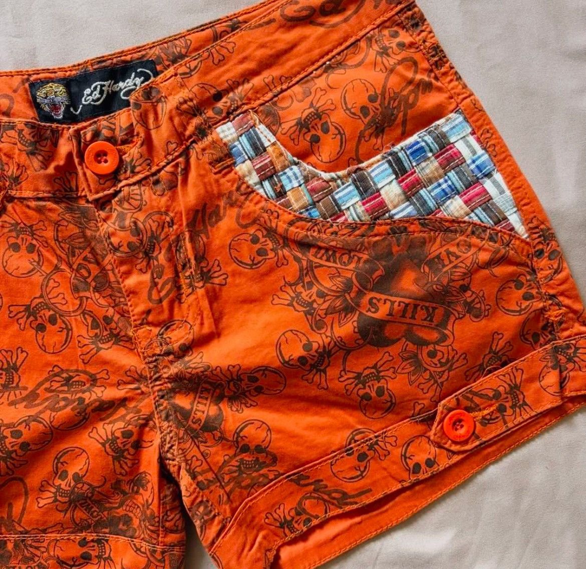 Ed Hardy NEW Authentic Ed Hardy Overprint Skeleton Shorts Size 26" / US 2 / IT 38 - 2 Thumbnail