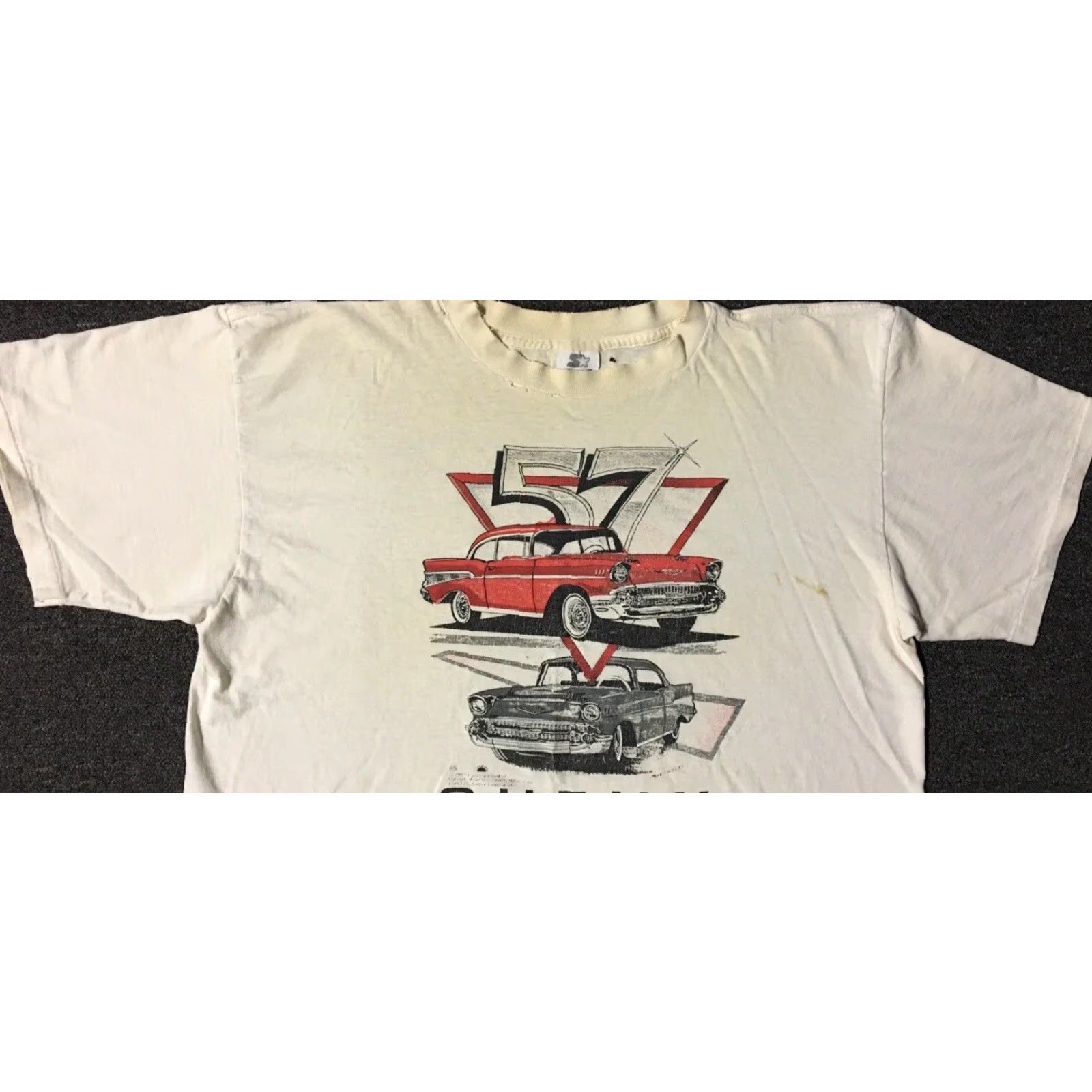 Thrasher VINTAGE 90s Chevrolet 57 Chevy Thrashed Faded Distressed Shirt XL Car Racing Grunge 80s USA Men Short Sleeve White Single Stitch T-Shirt XL Car Size US XL / EU 56 / 4 - 7 Thumbnail