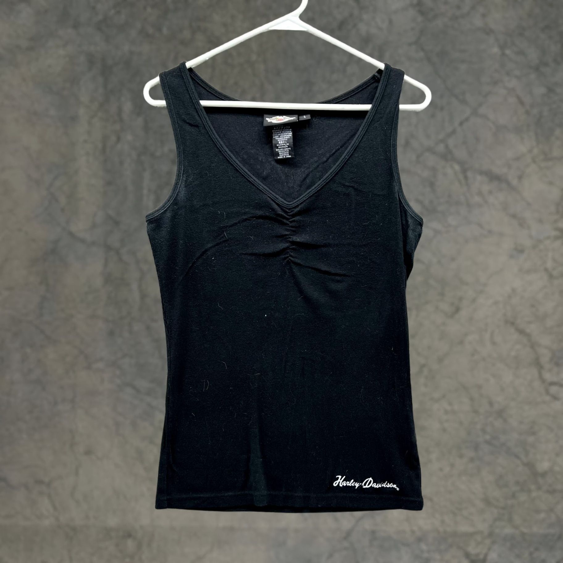 Harley Davidson Harley-Davidson Tank Top Womens Large Black Ruched V Neck Sleeveless Biker Top Size L / US 10 / IT 46 - 1 Thumbnail
