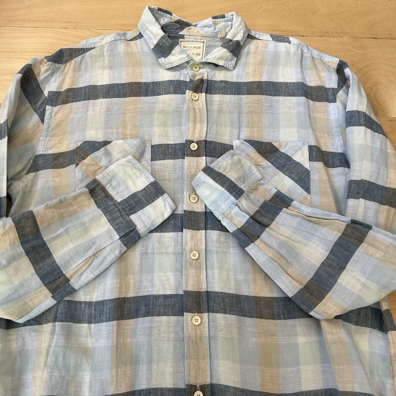 Billy Reid Billy Reid Linen Shirt 2XL Blue Check Collared Button Up Size US XXL / EU 58 / 5 - 4 Thumbnail