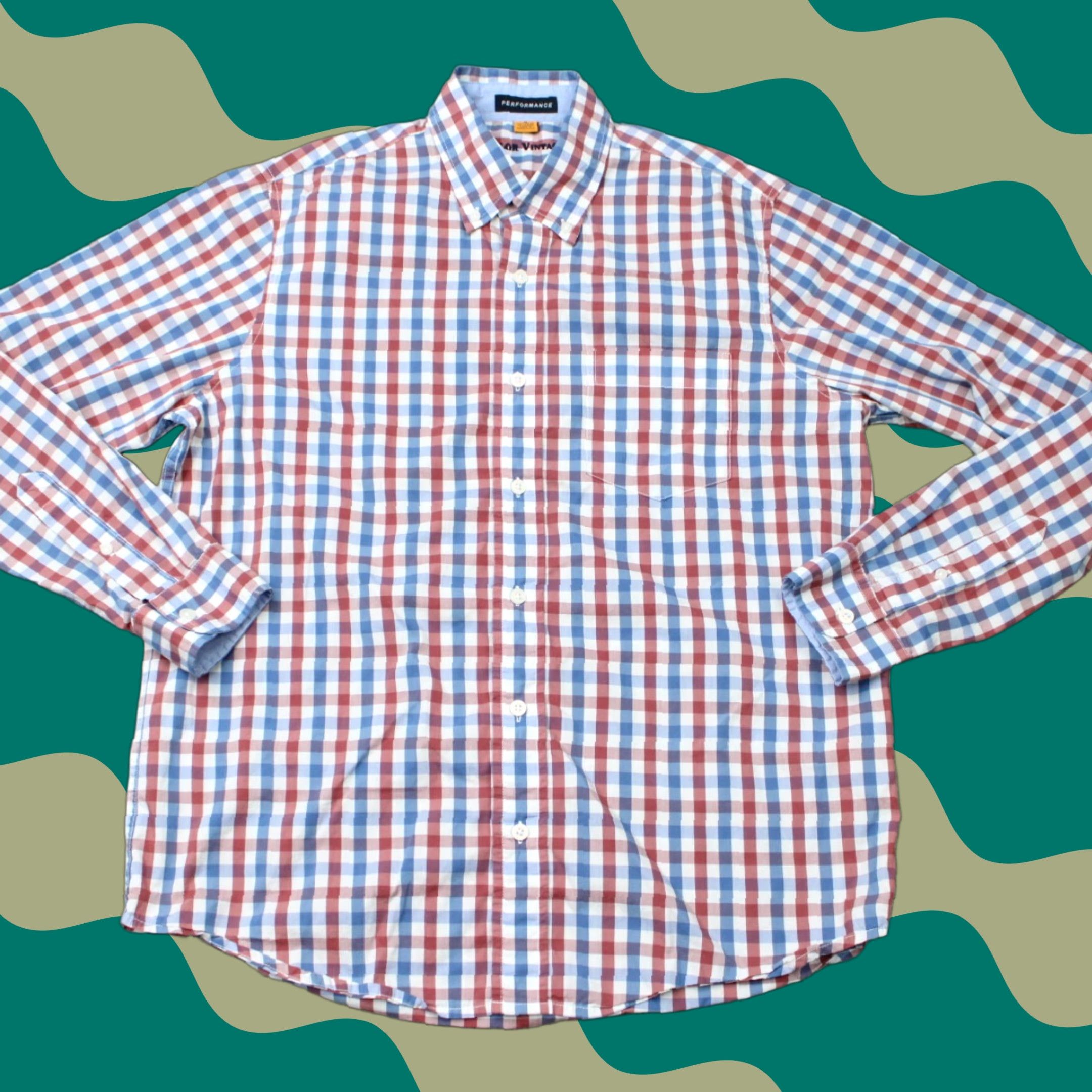 Vintage Tailor Vintage Shirt Mens Medium Red/Blue Plaid Button-Down Long Sleeve Casual Workwear Cotton Flex Size US M / EU 48-50 / 2 - 1 Thumbnail
