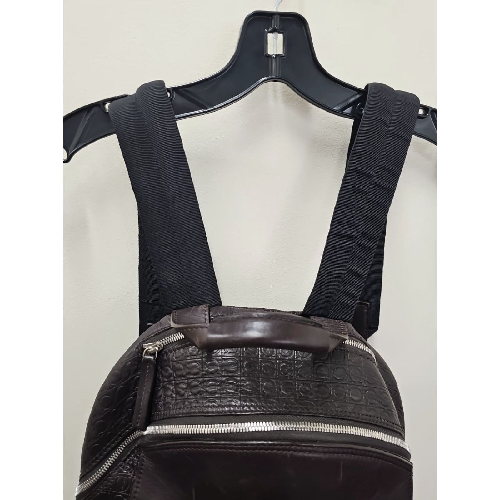 Salvatore Ferragamo Salvatore Ferragamo Backpack Leather Embossed All Over Pattern Black Men Backpack Pockets 2 Distressed Leather Size ONE SIZE - 6 Thumbnail