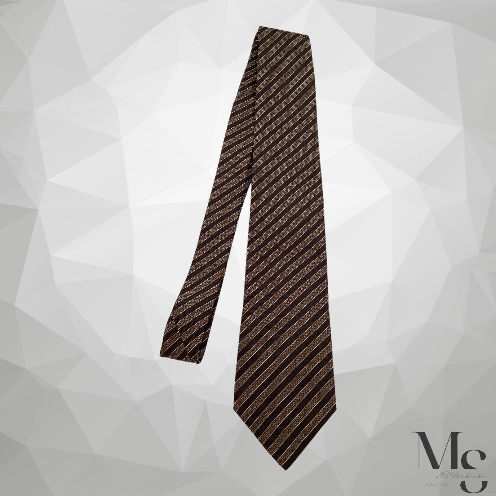 Moschino MOSCHINO XL Brown Striped Silk Tie Made In Italy W:3" EX CON Size ONE SIZE - 6 Thumbnail