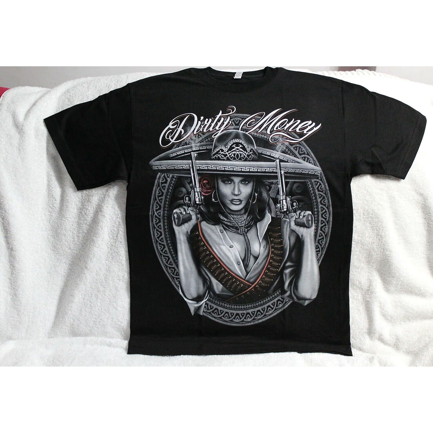 Pistola Dirty Money Mens Black Cotton T Shirt Extra Large XL Sexy Lady Size US XL / EU 56 / 4 - 1 Thumbnail