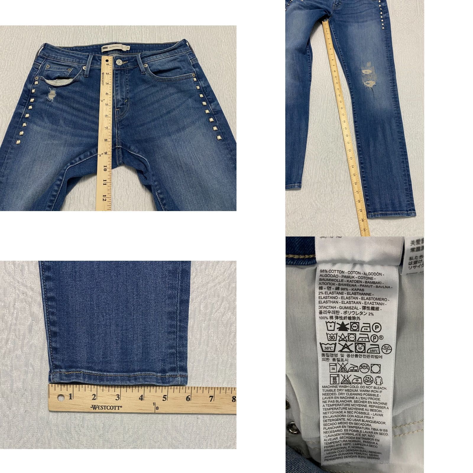 Levi's Levi's Jeans Boyfriend Slim 6 Womens 29x30 Blue Distressed Embellished 5-Pocket Design Denim Cotton Elastane Button Zip Mid Rise Men/Women? Size 29" - 8 Thumbnail