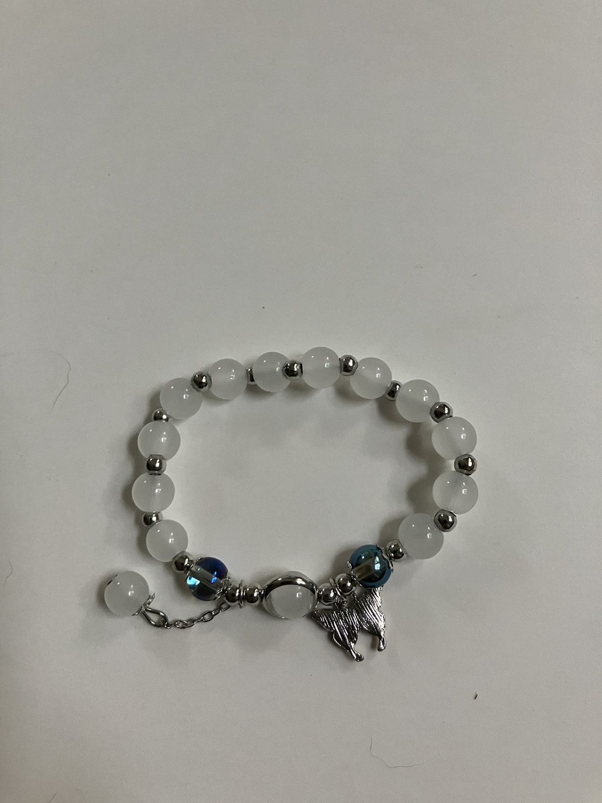 Handmade White Blue Fresh Beaded Butterfly Charm Bracelet Size ONE SIZE - 3 Thumbnail