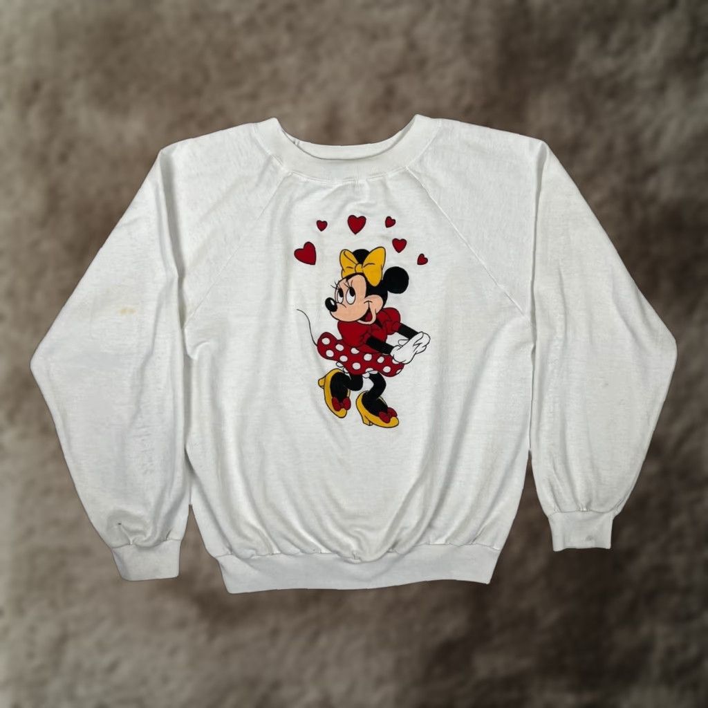 Disney VINTAGE Disney Minnie Mouse Raglan Sweatshirt Womens M White Sweatshirt Raglan Crew Neck Nike Size M / US 6-8 / IT 42-44 - 1 Thumbnail
