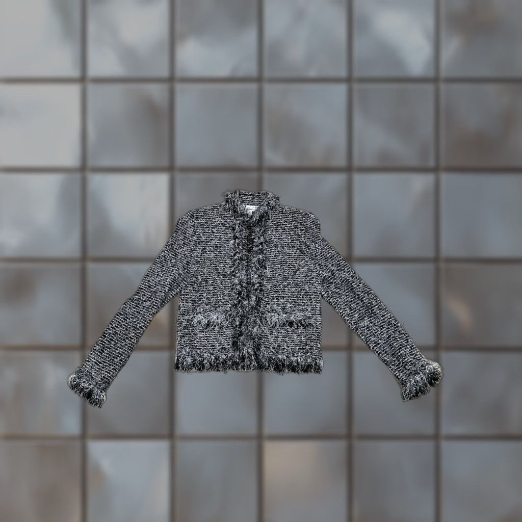 St. John VINTAGE St John Collection Black/White Textured Knit Jacket Blazer w/Fringe Detail sz 4 Size S / US 4 / IT 40 - 1 Thumbnail