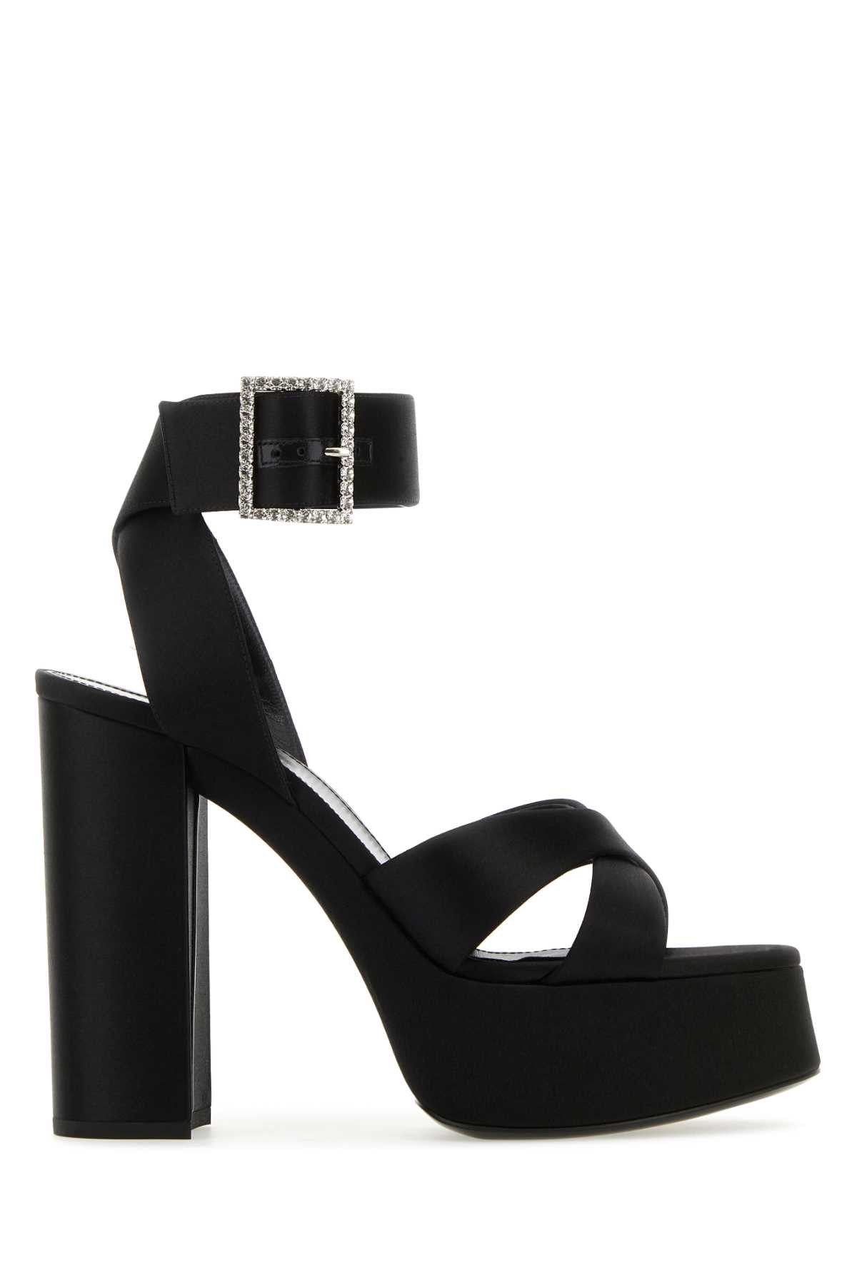 Saint Laurent Paris Black Satin Bianca Sandals Size US 9 / IT 39 - 1 Thumbnail