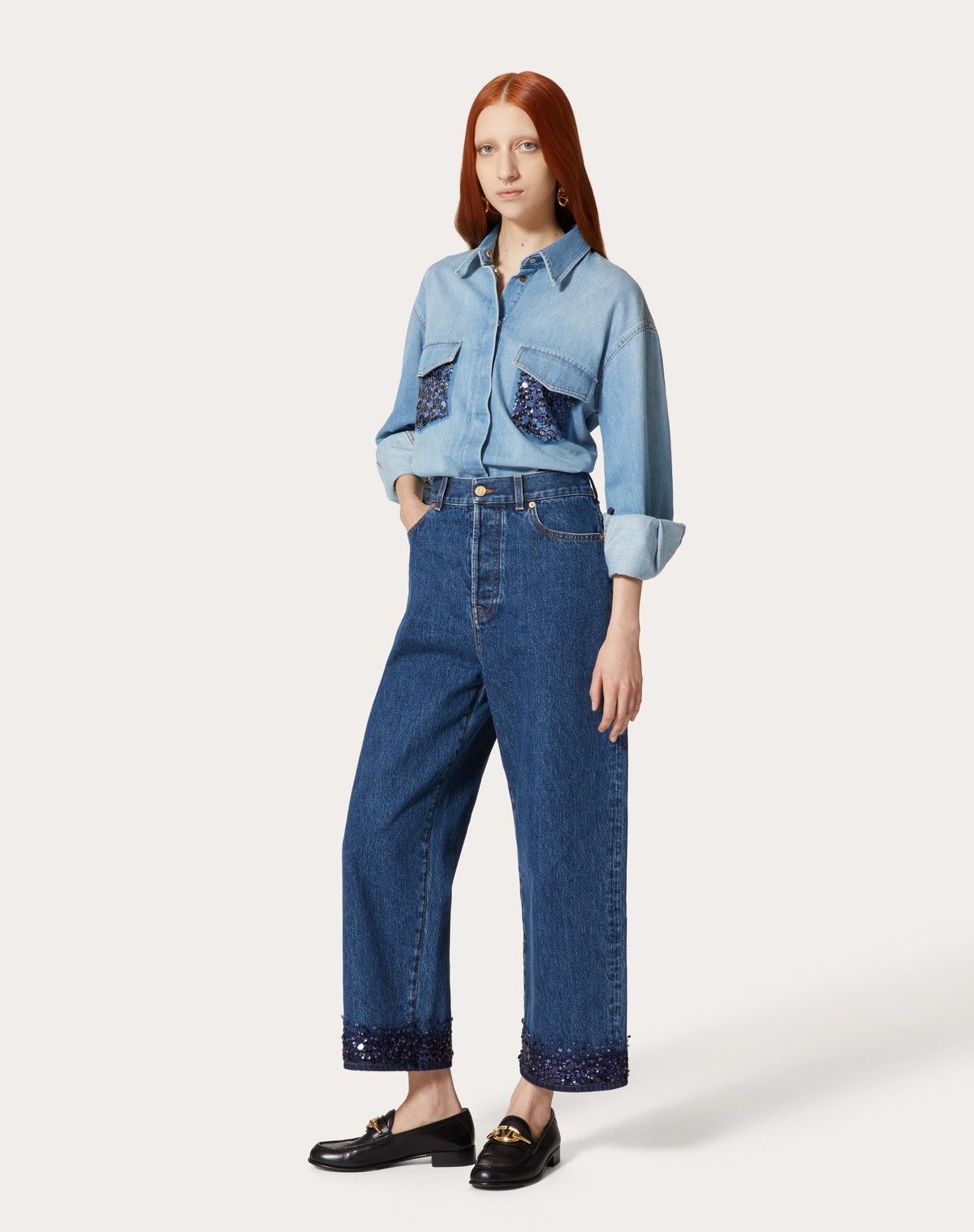 Valentino o1s1wg110525 Embroidered Denim Shirt in Blue Size XL / US 12-14 / IT 48-50 - 3 Thumbnail