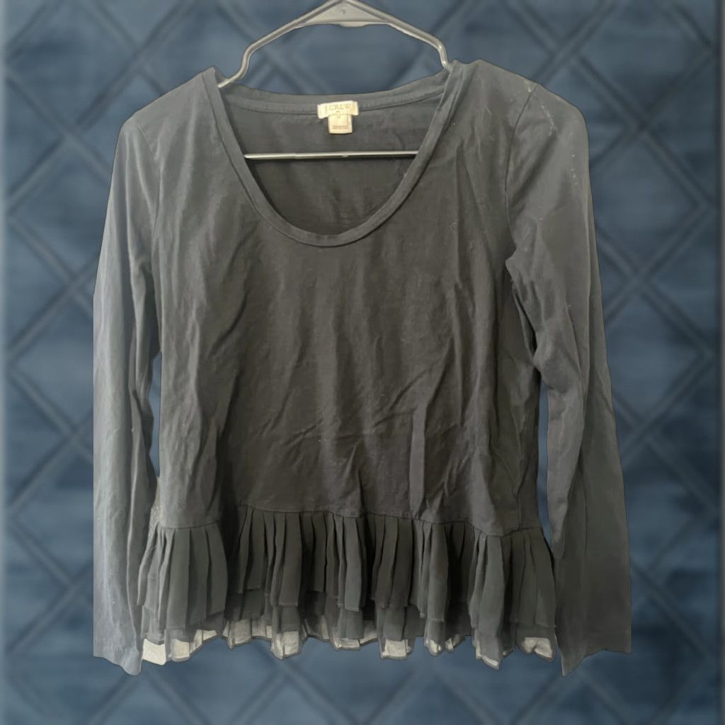 J.Crew J. Crew Blouse Long Sleeve Black Solid Pleated Hem XS Women Regular Size XS Size XS / US 0-2 / IT 36-38 - 1 Thumbnail