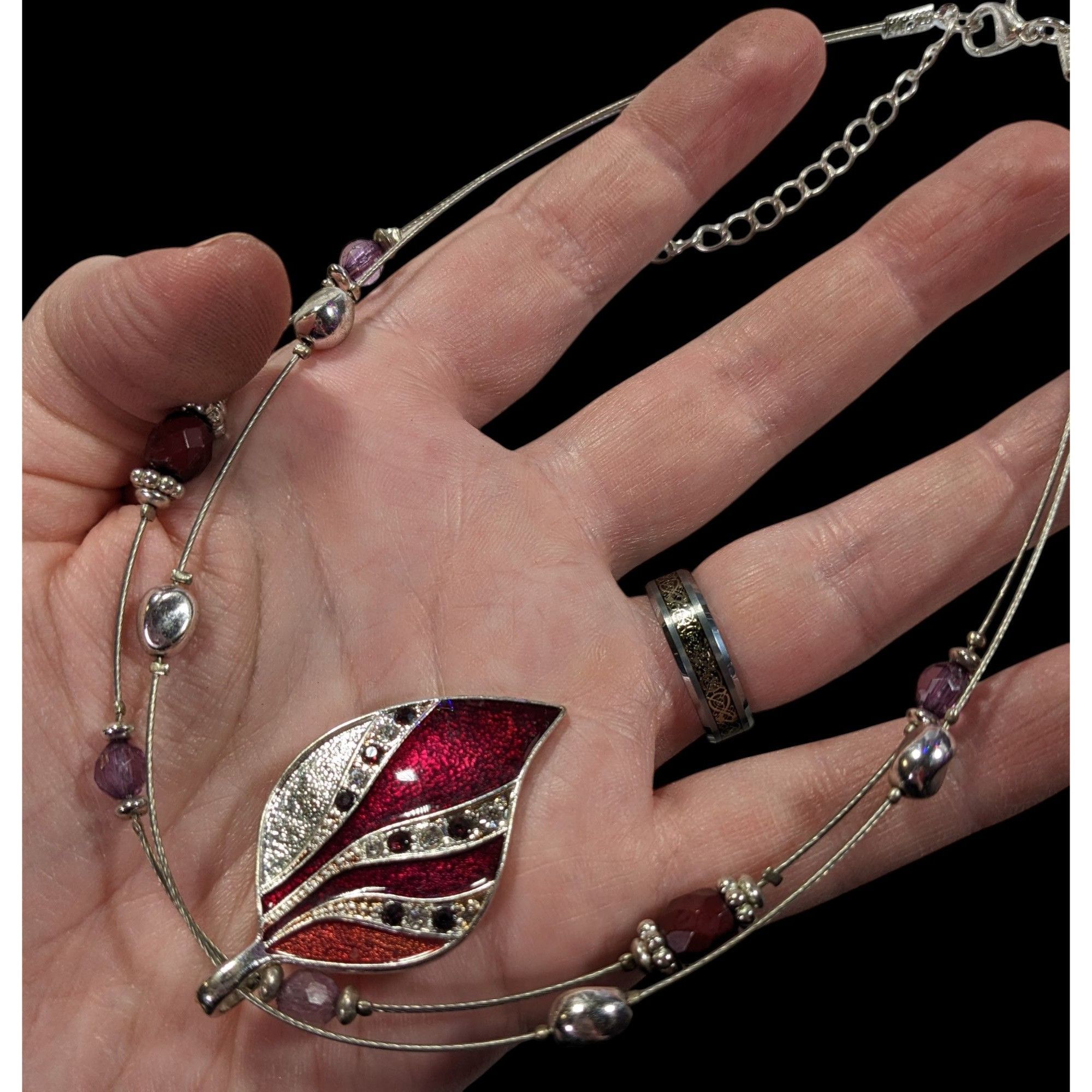 Kenneth Cole Kenneth Cole Fantasy Glam Red And Silver Tone Leaf Pendant F Size ONE SIZE - 5 Thumbnail