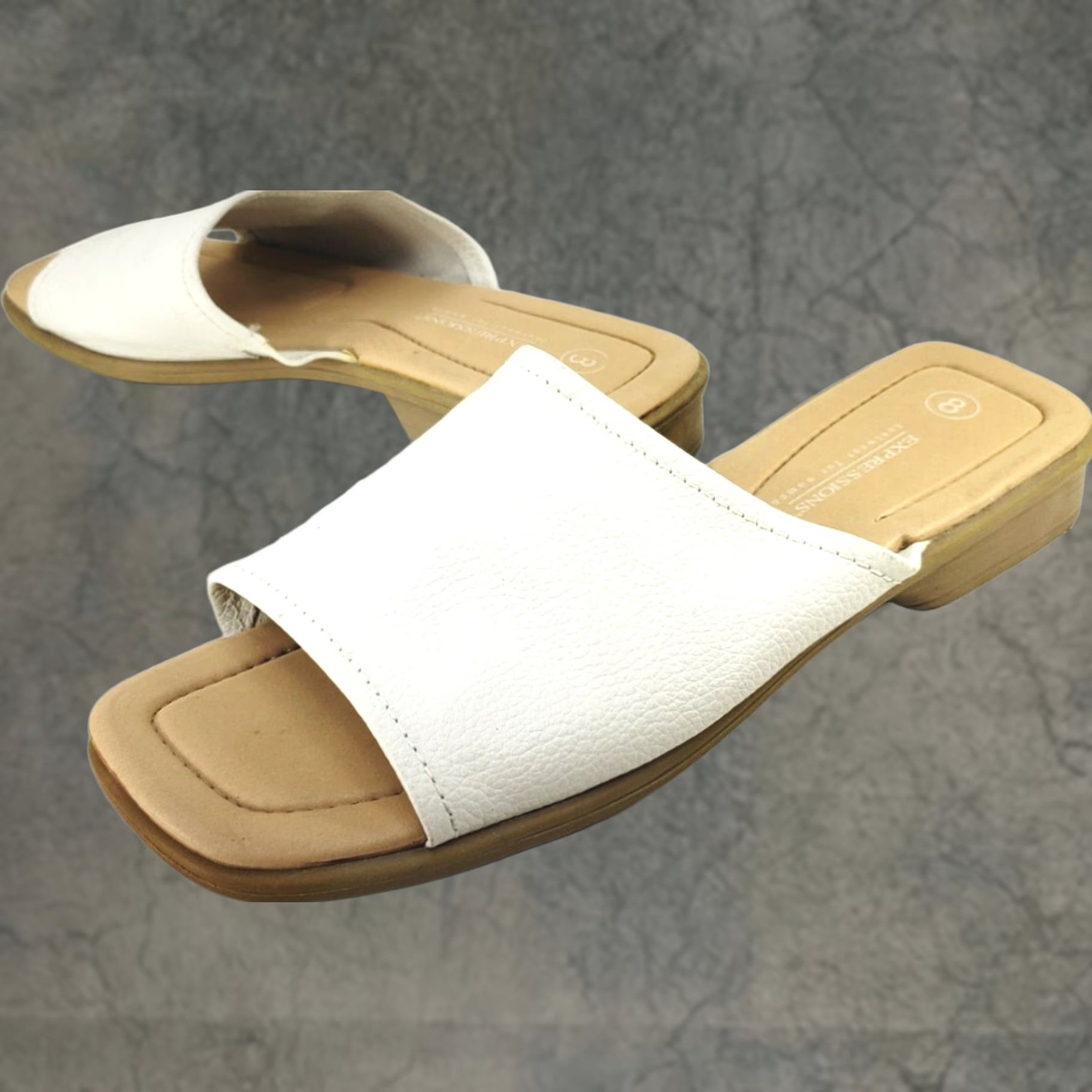 Vintage Expressions Womens 8M White Leather Single Crossover Slide Square Toe Sandals Size US 8 / IT 38 - 1 Thumbnail
