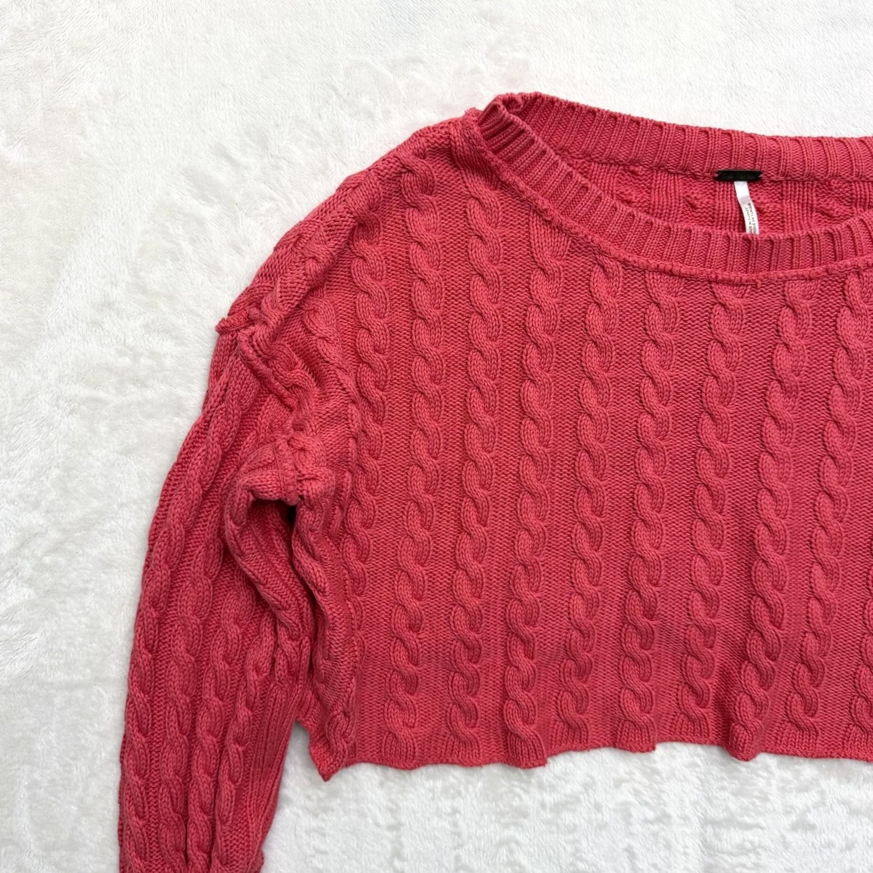 Free People Free People Sweater Womens Large Pink Cable Knit Cropped Crewneck Pullover Size L / US 10 / IT 46 - 5 Thumbnail