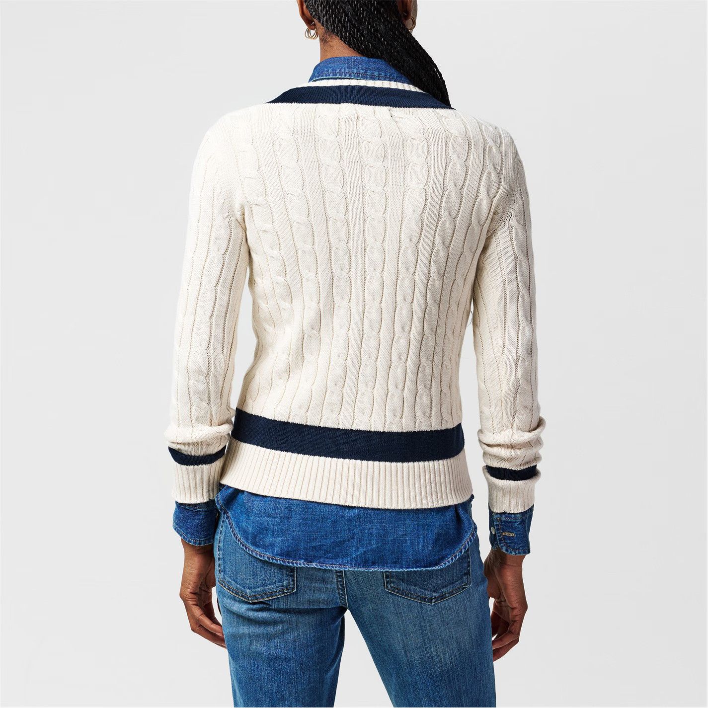 Lauren Ralph Lauren o1g2r1mq0825 Cable Knit Jumper in Cream/Navy Size L / US 10 / IT 46 - 4 Thumbnail