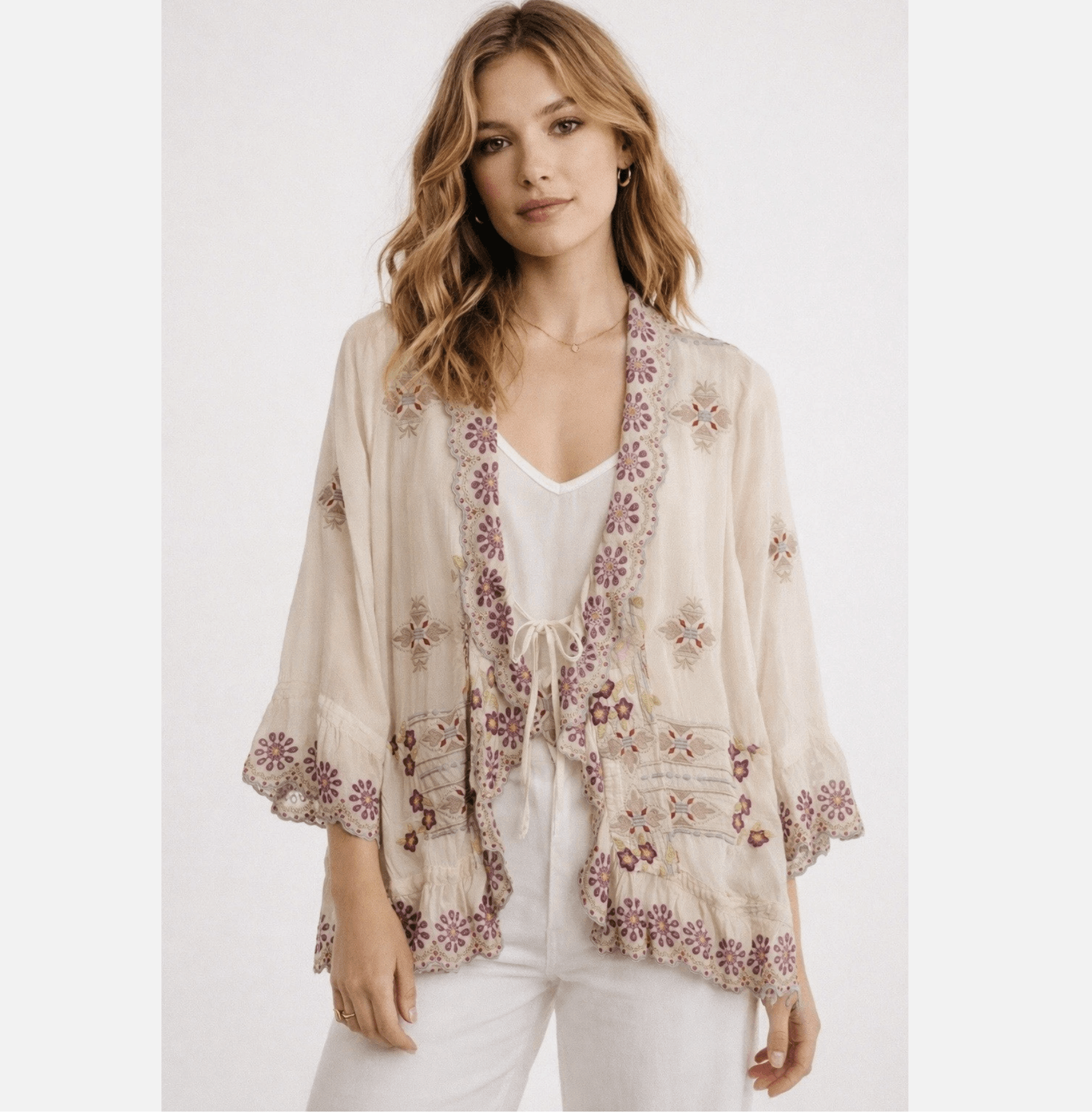 Johnny Was Johnny Was Embroidered Boho Kimono Jacket Size XS / US 0-2 / IT 36-38 - 1 Thumbnail