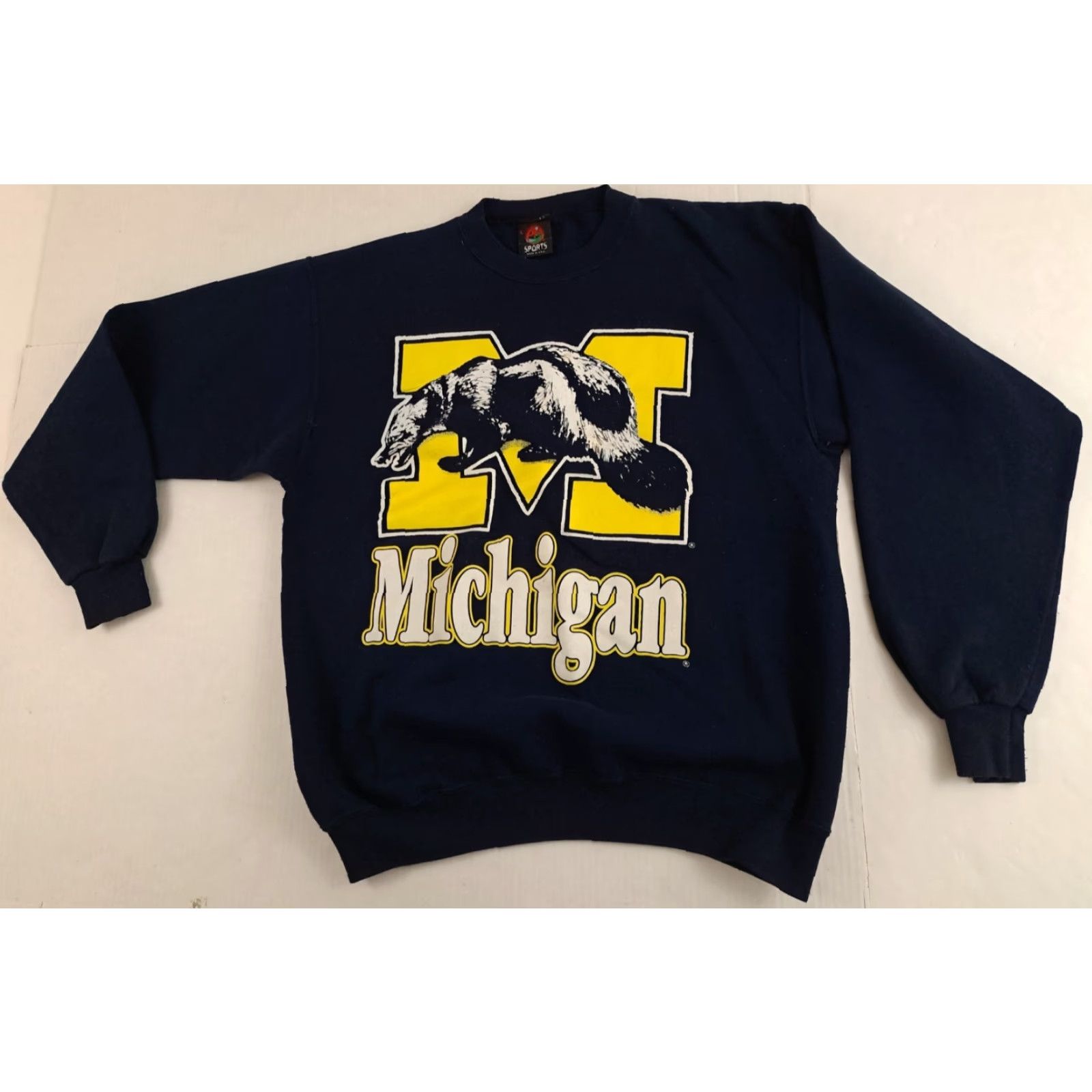 Vintage VINTAGE Michigan Wolverines Sweatshirt PM Sports Unisex Adults Crew Neck Long Sleeve Pullover Blue Cotton Canvas Logo Graphic Print Size LG/L Size US L / EU 52-54 / 3 - 2 Thumbnail