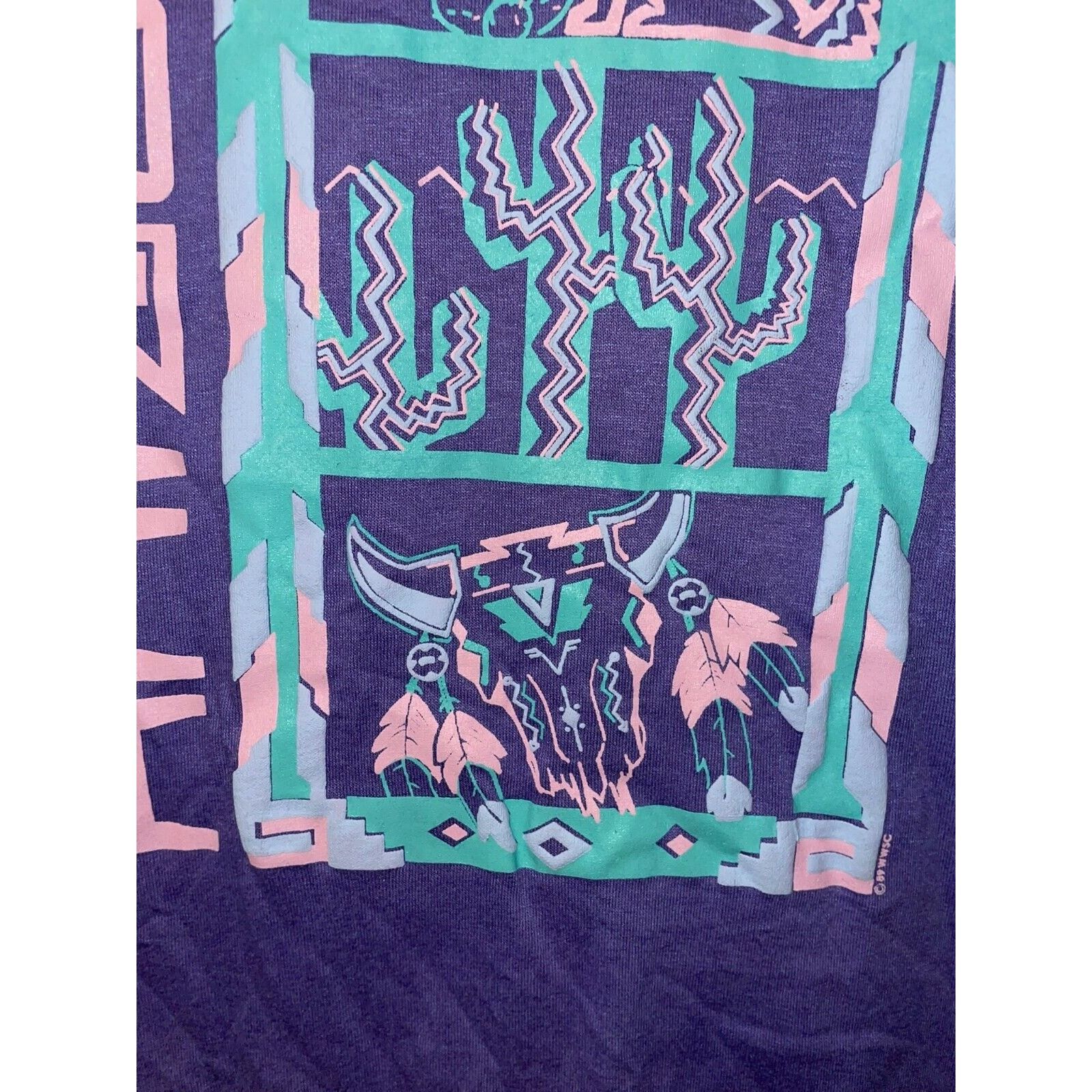 Jerzees Vintage Arizona Art Shirt Coyote Cactus Tee Purple 80s 1980s Size US M / EU 48-50 / 2 - 2 Thumbnail