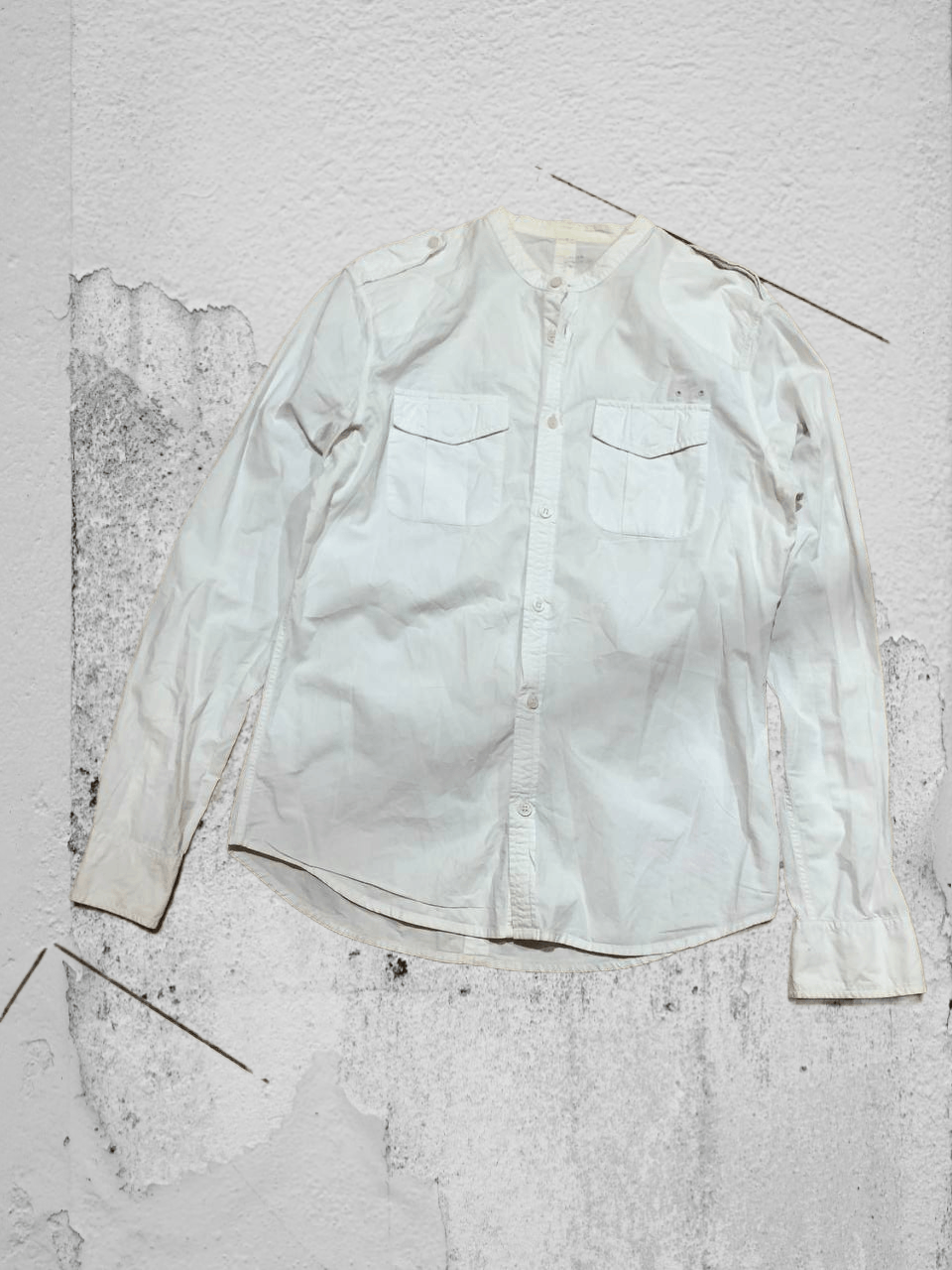Allsaints ALL SAINTS WHITE COTTON COLLARLESS LONG SLEEVED SHIRT Size US S / EU 44-46 / 1 - 1 Thumbnail