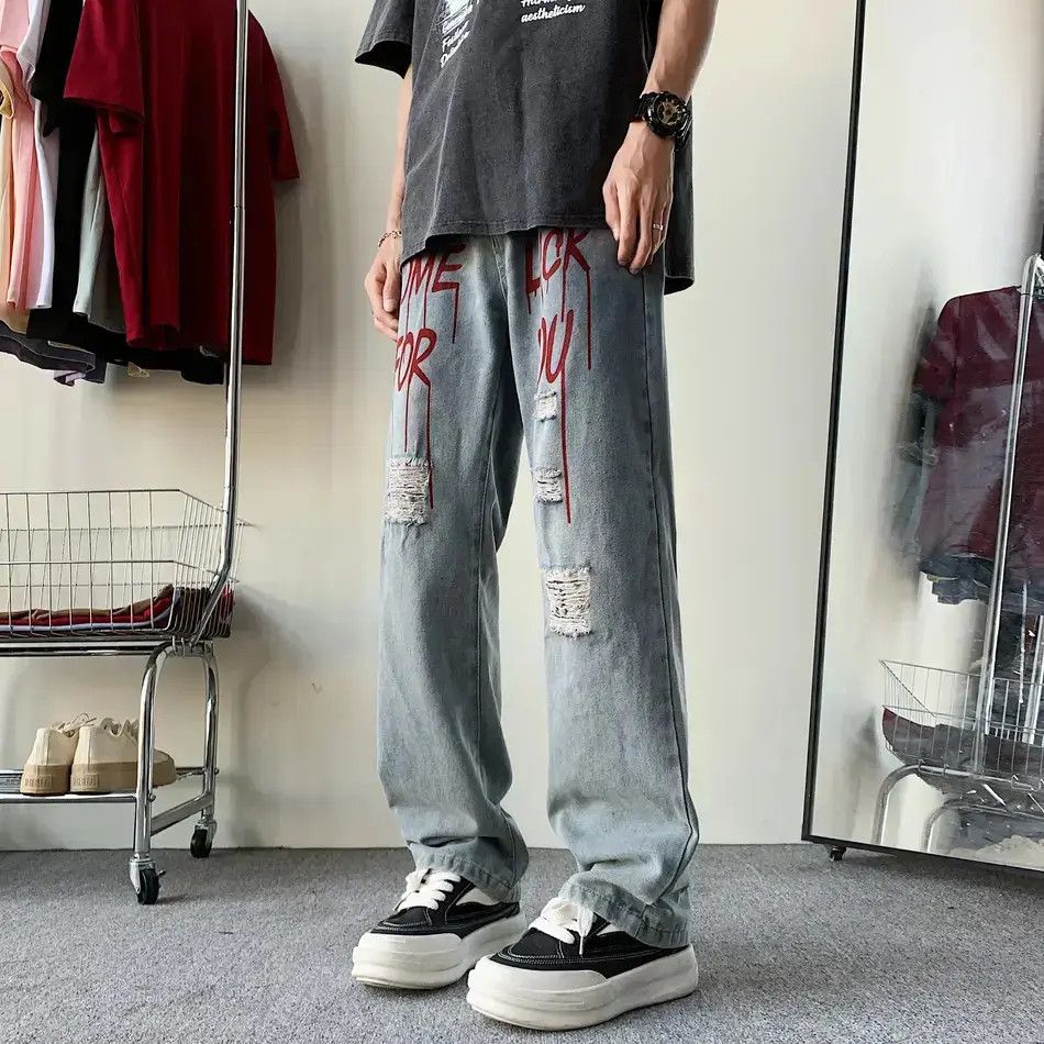 Japanese Brand Retro casual straight leg ripped jeans Size US 32 / EU 48 - 1 Thumbnail