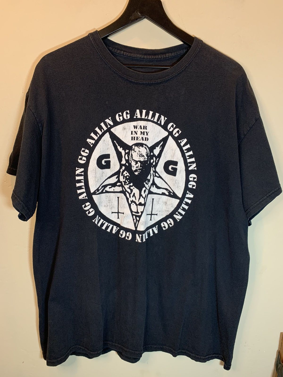 Band Tees × Pleasures Pleasures GG Allin I'm Your Enemy Big Print Washed  Grey Tee | Grailed, image size:1200x1600