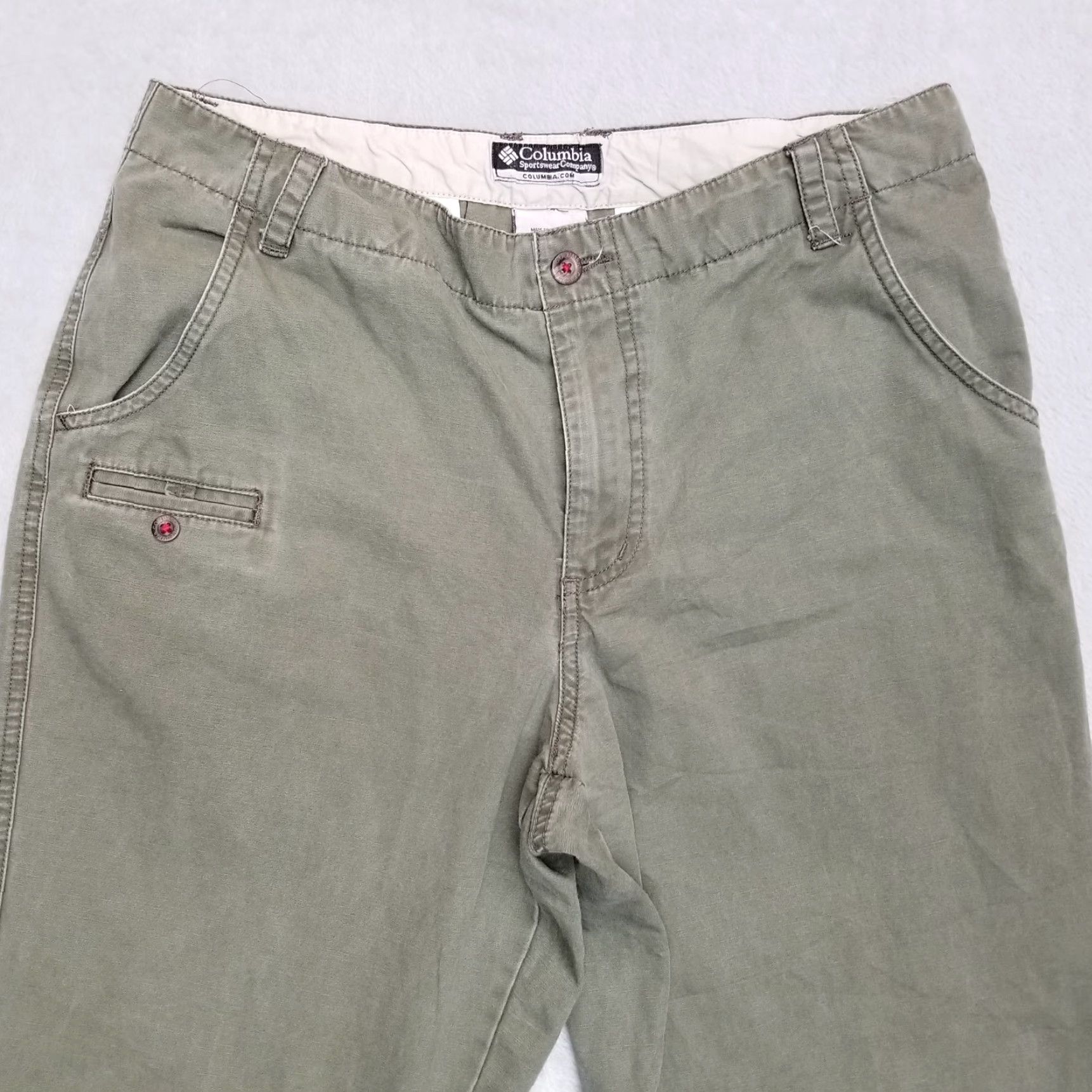 Olive Columbia Pants Womens 10 32x30 Olive Green Twill Flat Front 100% Cotton Hiking Casual Outdoor Size 32" / US 10 / IT 46 - 3 Thumbnail