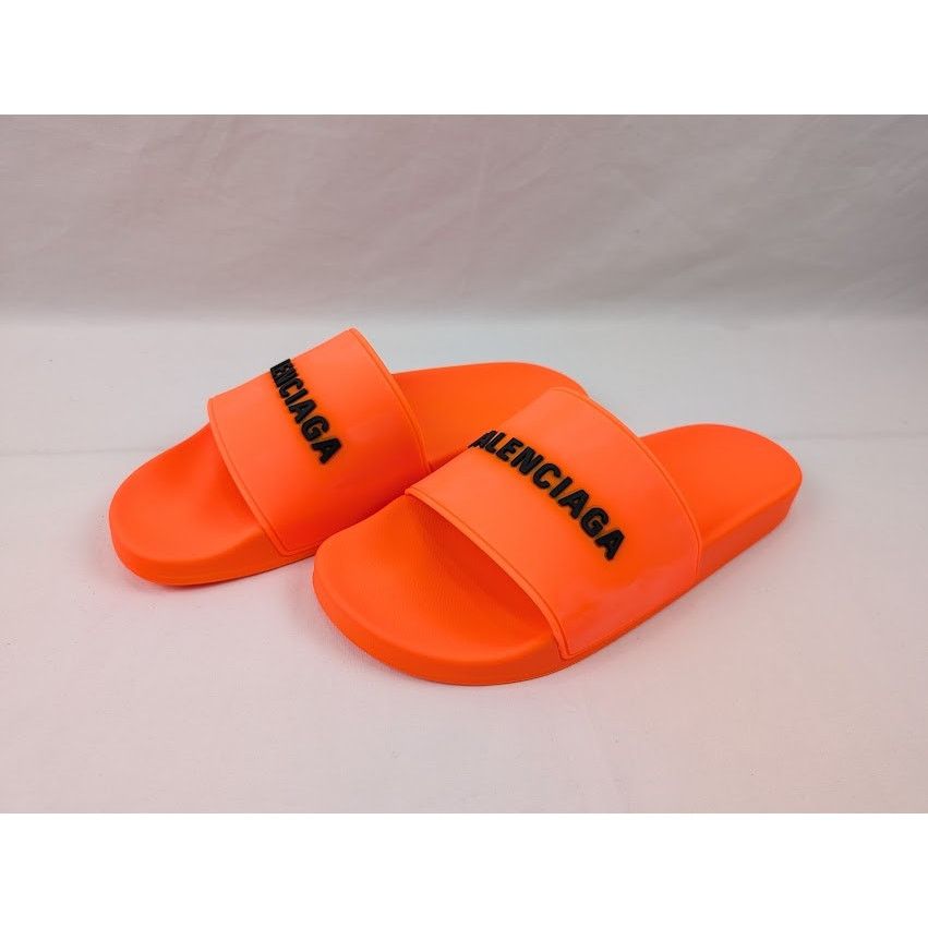 Balenciaga o1rshd1 Pool Smoth Fluo Rubber Logo Slides Flue Orange/Black Size US 12 / EU 45 - 17 Thumbnail