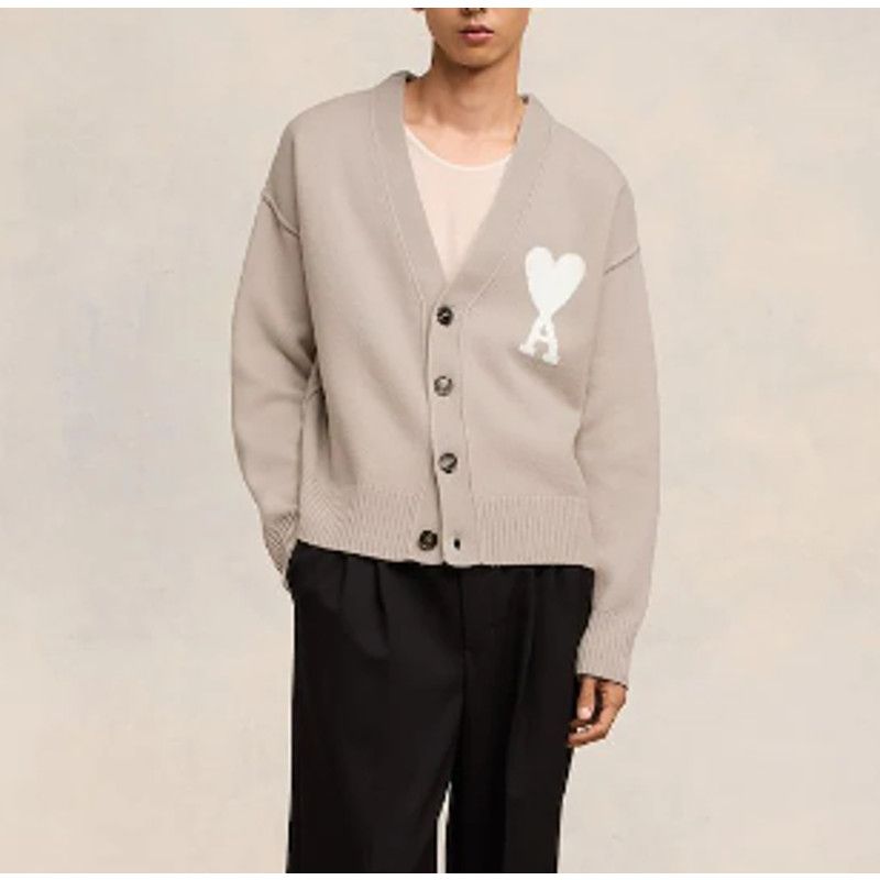 image of Ami De Coeur Beige Logo Cardigan Xl, Men's
