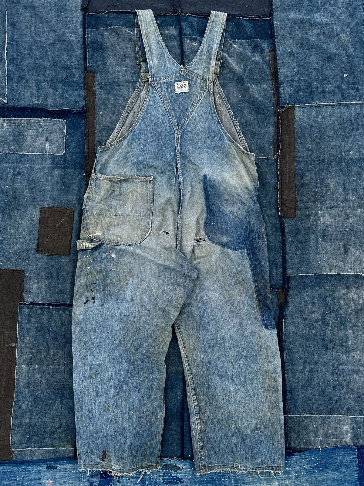 Lee 40s Trashed Union Sanforized Jelt Denim patchwork farmer bib Size US 38 / EU 54 - 2 Thumbnail