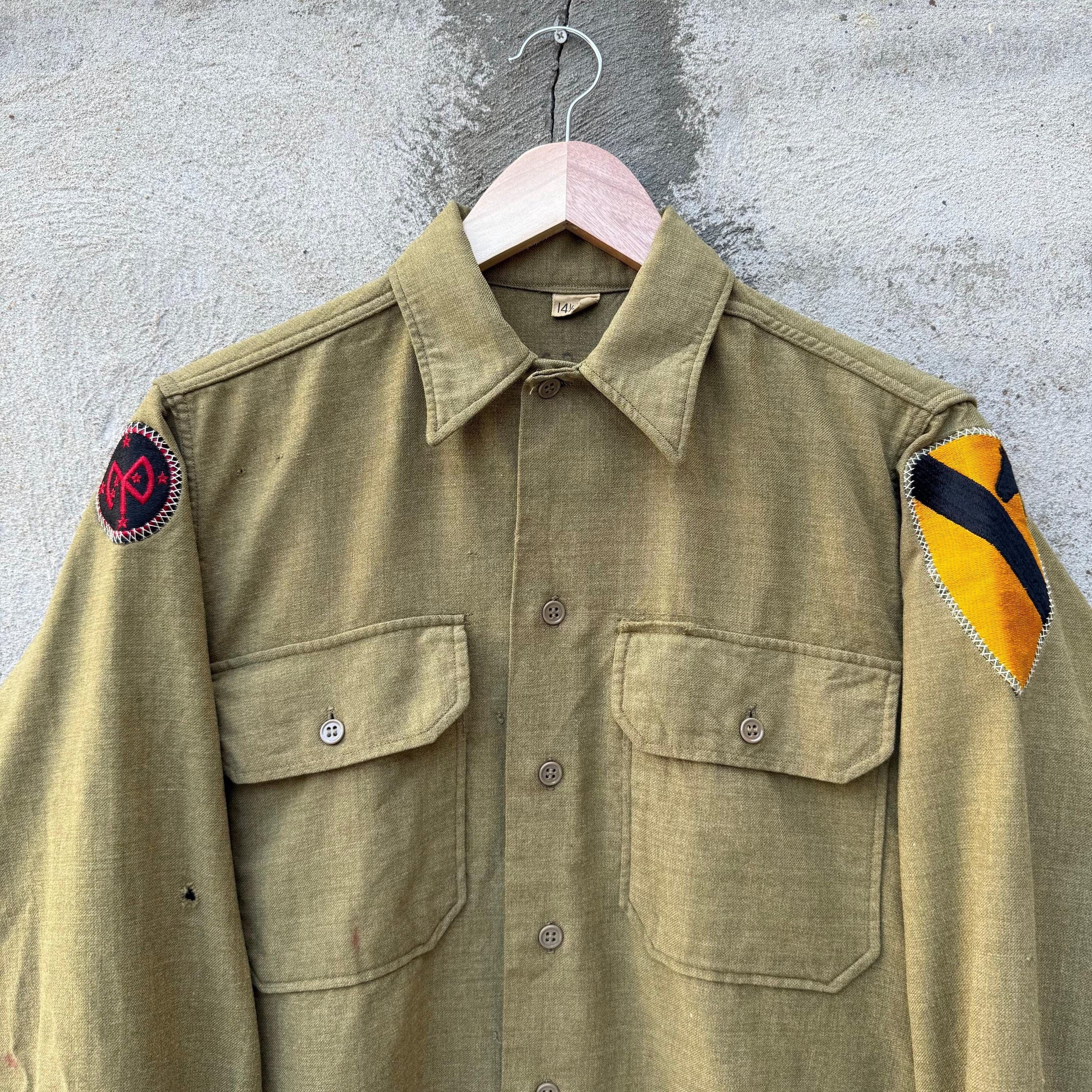 Vintage 40's US Military Tan Khaki Patched Button Down Shirt Size US M / EU 48-50 / 2 - 3 Thumbnail