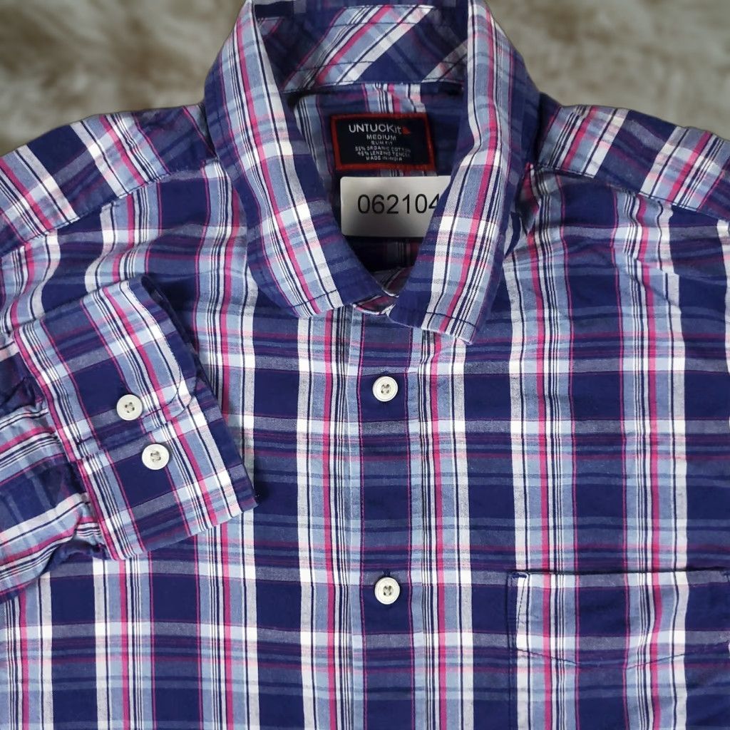UNTUCKit VINTAGE UNTUCKit Shirt Men Medium Slim Fit Long Sleeve Button Down Plaid Casual Blue 90s Mens Size US M / EU 48-50 / 2 - 1 Thumbnail
