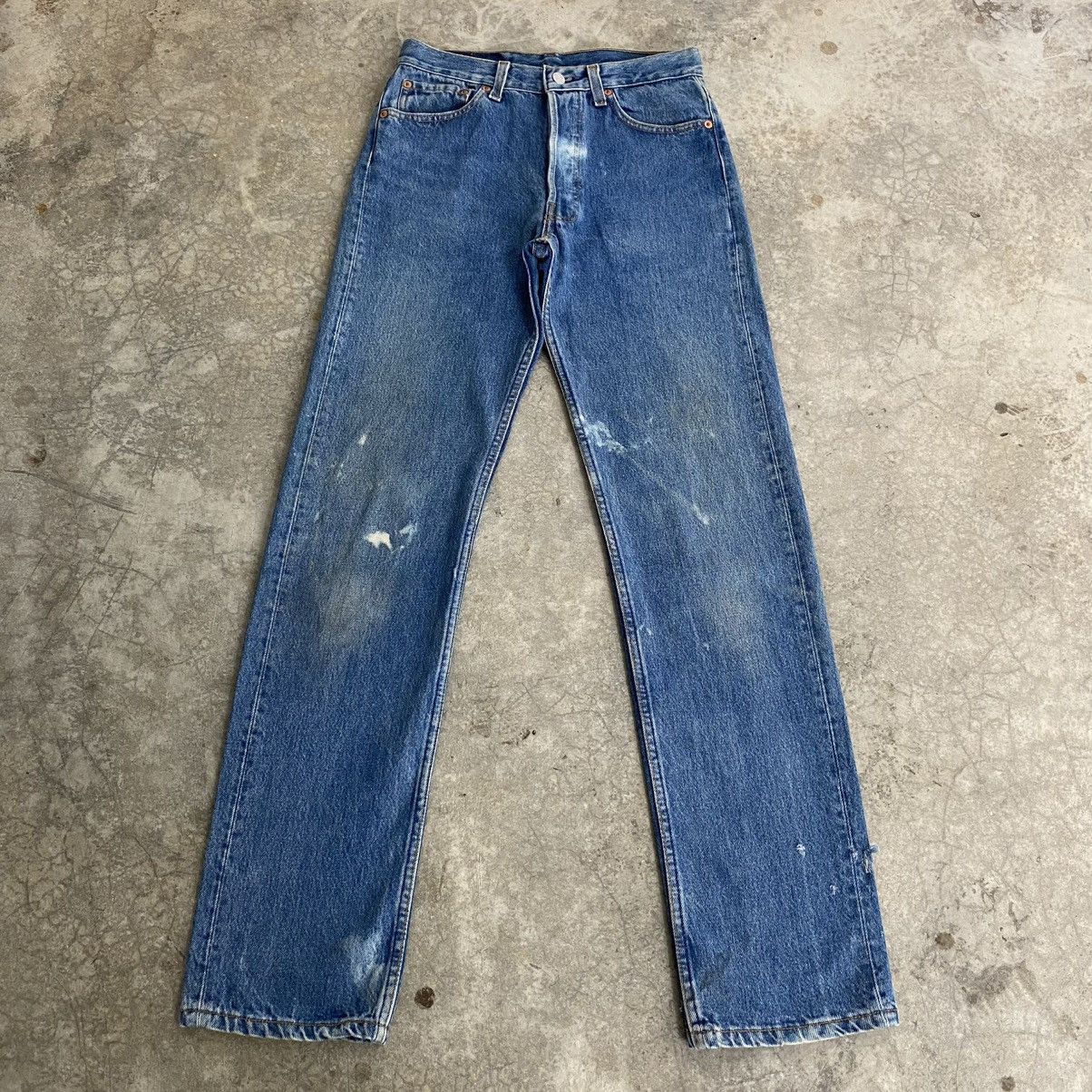 Levi's Size 29x32.5 Vintage 1992 Levis 501 Faded Blue Stained Jeans Size US 29 - 2 Thumbnail